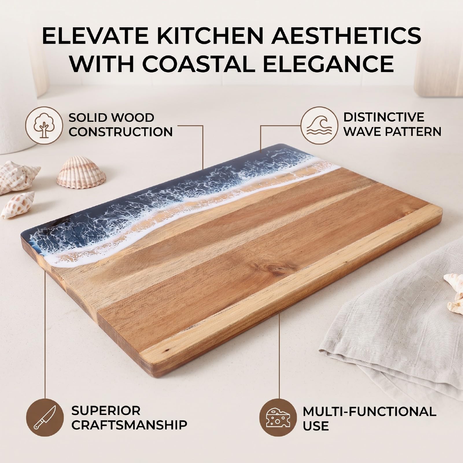 Tangxi Tabla de Cortar de Madera Decorativa con Diseño de Olas