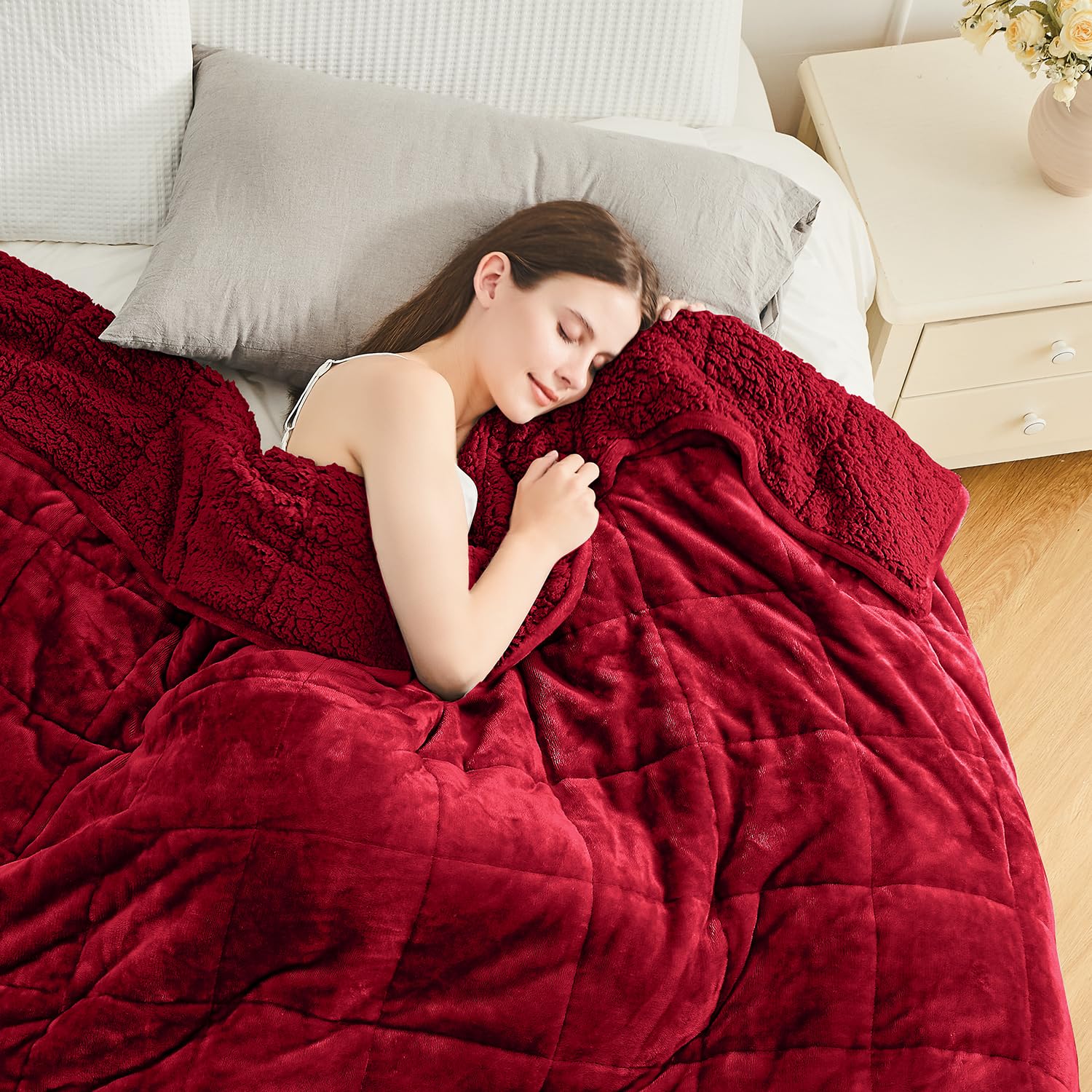 Cottonblue Sherpa Weighted Blanket for Adults 20 lbs Queen Twin Size 60x80  inches, Fuzzy Fleece Weighted Throw Blankets Cozy for Sleeping, Calming