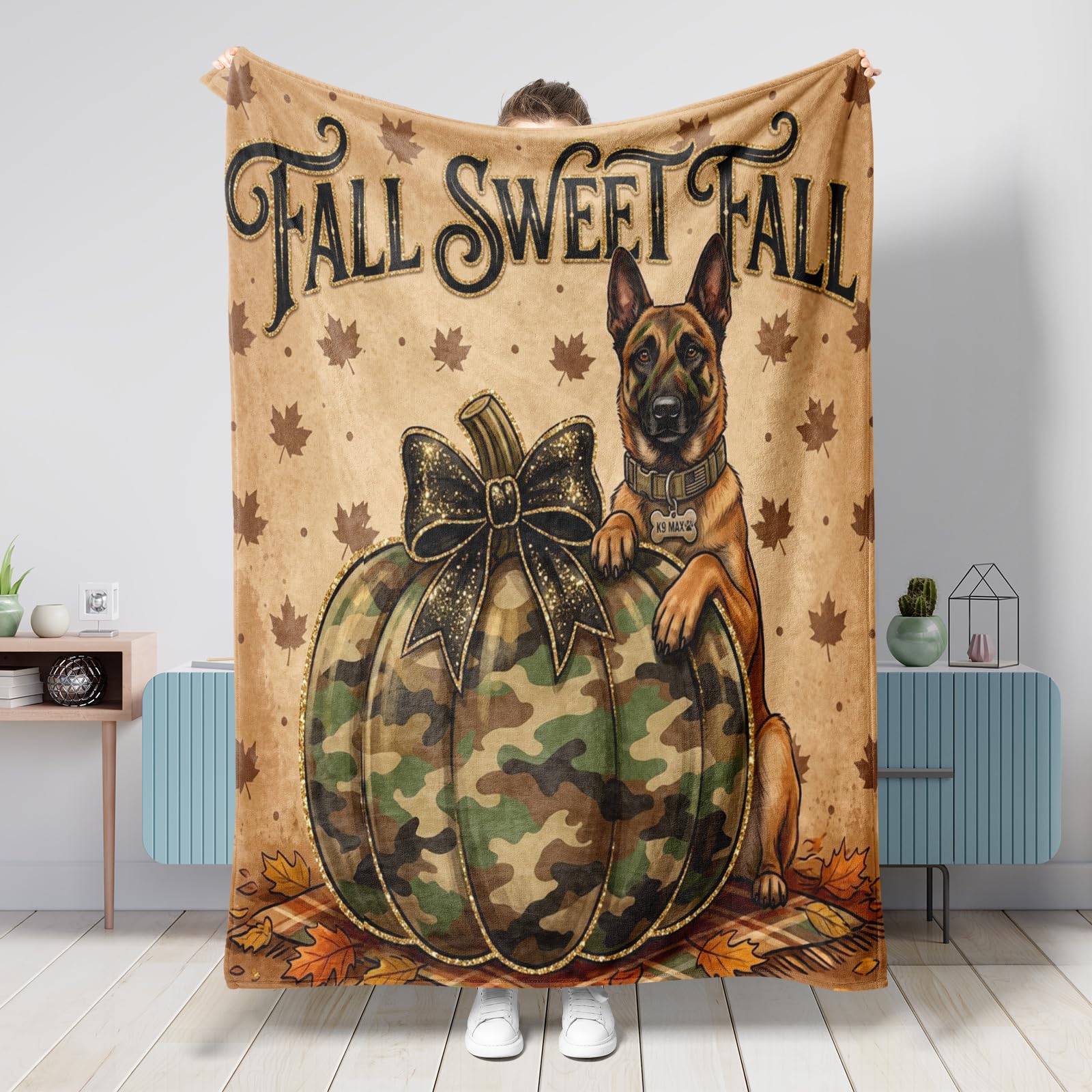 Couverture Chien Malinois Belge Plaid Citrouille Automne Salon Voyage