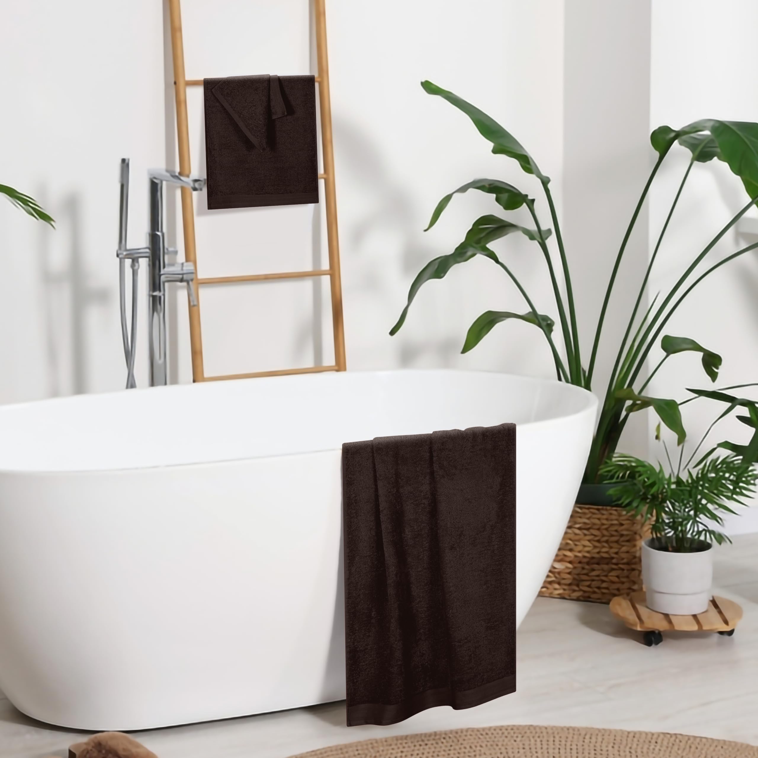 MALLONI HOME Ultra Soft zestaw 3 ręczników bawełnianych, zawiera bardzo duże ręczniki kąpielowe 70 x 140 cm, a ręczniki 40 x 60 cm i pościel 30 x 30 cm, brązowy