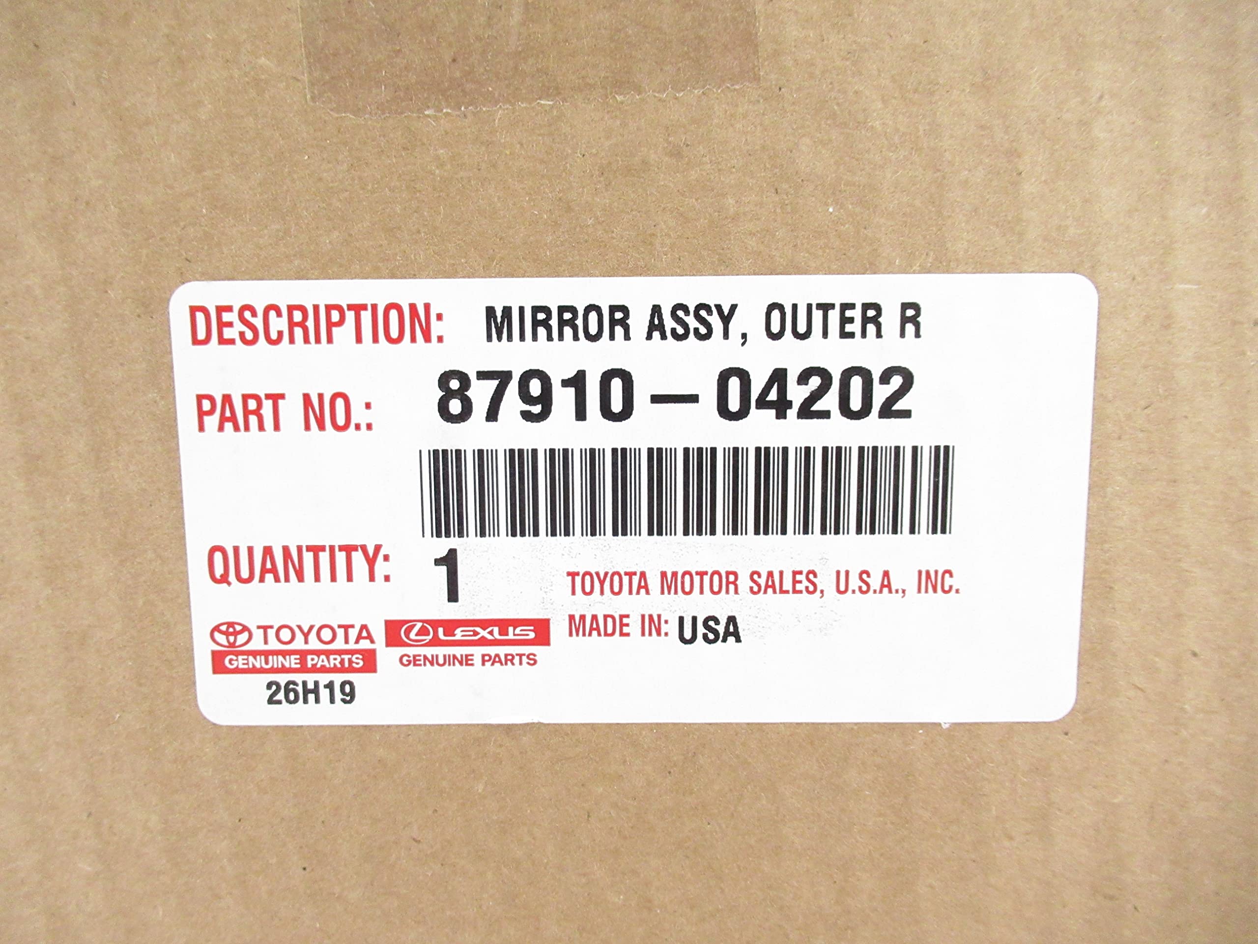 Amazon.com: Toyota Genuine Parts - Mirror Assy, Outer R (87910 