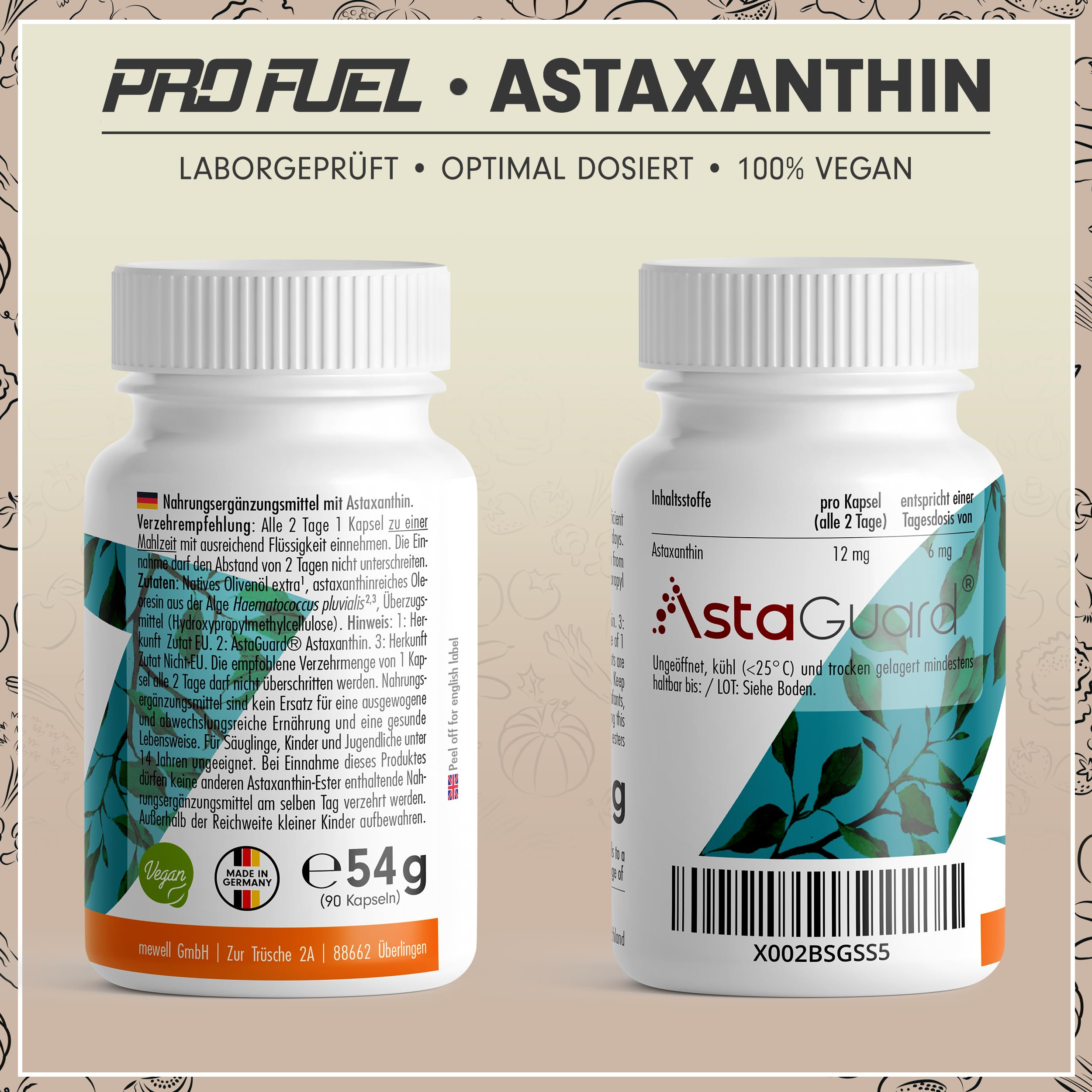 Astaxanthin-Kapseln 90x - hochdosiert mit 12 mg Astaxanthin pro Kapsel - AstaGuard® Premium-Rohstoff aus der Blutregenalge (Haematococcus pluvialis) - laborgeprüft - vegan - Vorrat für 6 Monate
