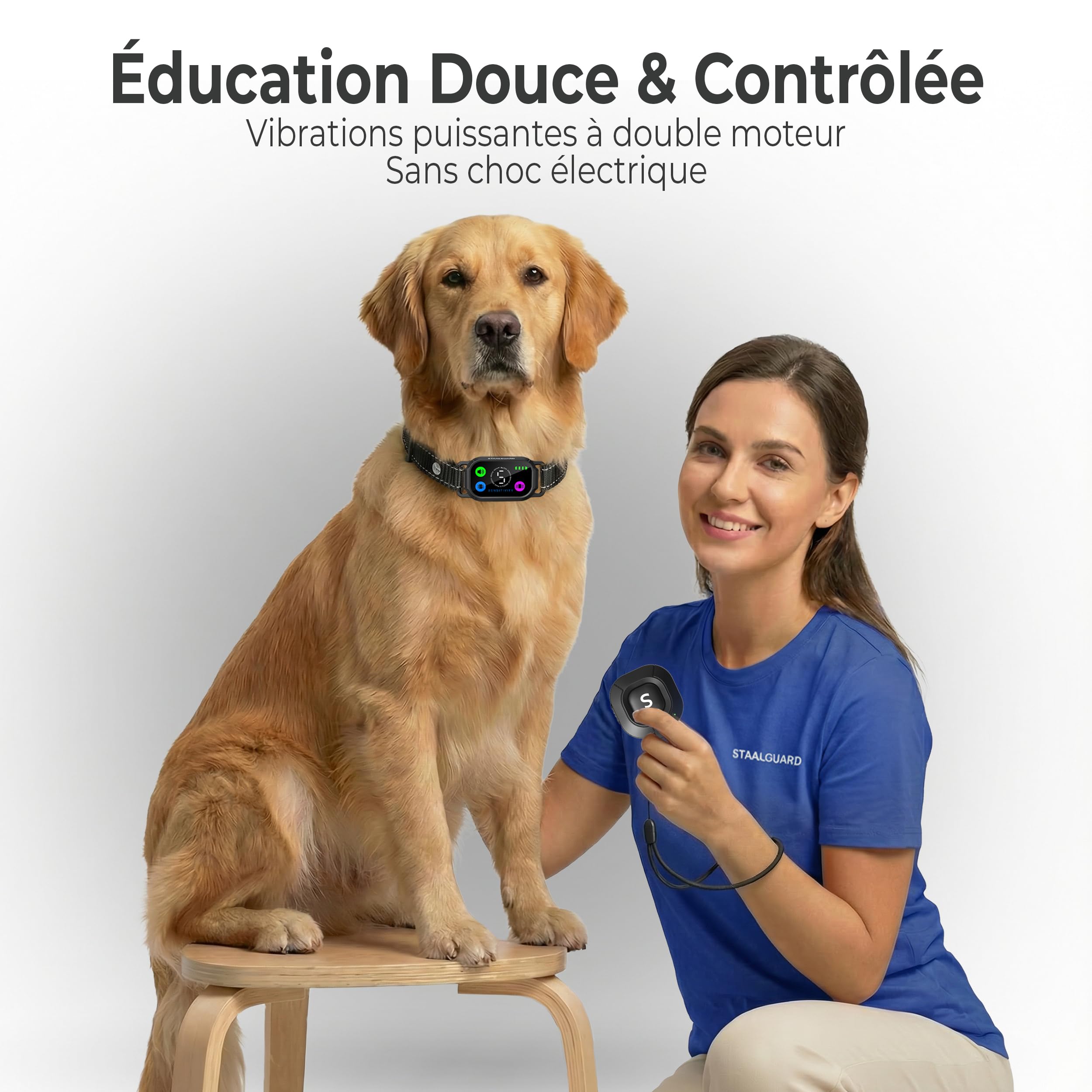 2-en-1 Collier Anti Aboiement Chien et Collier de Dressage pour Chien avec Télécommande – Automatique et Manuel – sans Choc Électrique – Sons, Vibrations Intelligentes – Étanche IP67