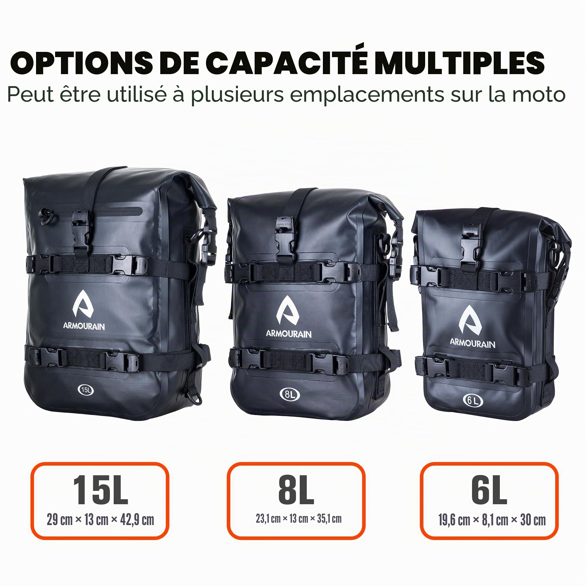 Sac Pare Choc Moto Etanche 15 L Sacoche Latérale avec Bandoulière Motos Côté Cadre Sac équitation Outils Accessoires (PVC Noir, 15L)