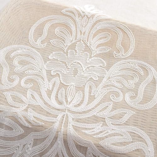 Miniatura 6 de VOGOL Cortinas opacas con ojales y flores blancas bordadas de franela suave para sala de estar, 2 paneles, reducción de ruido