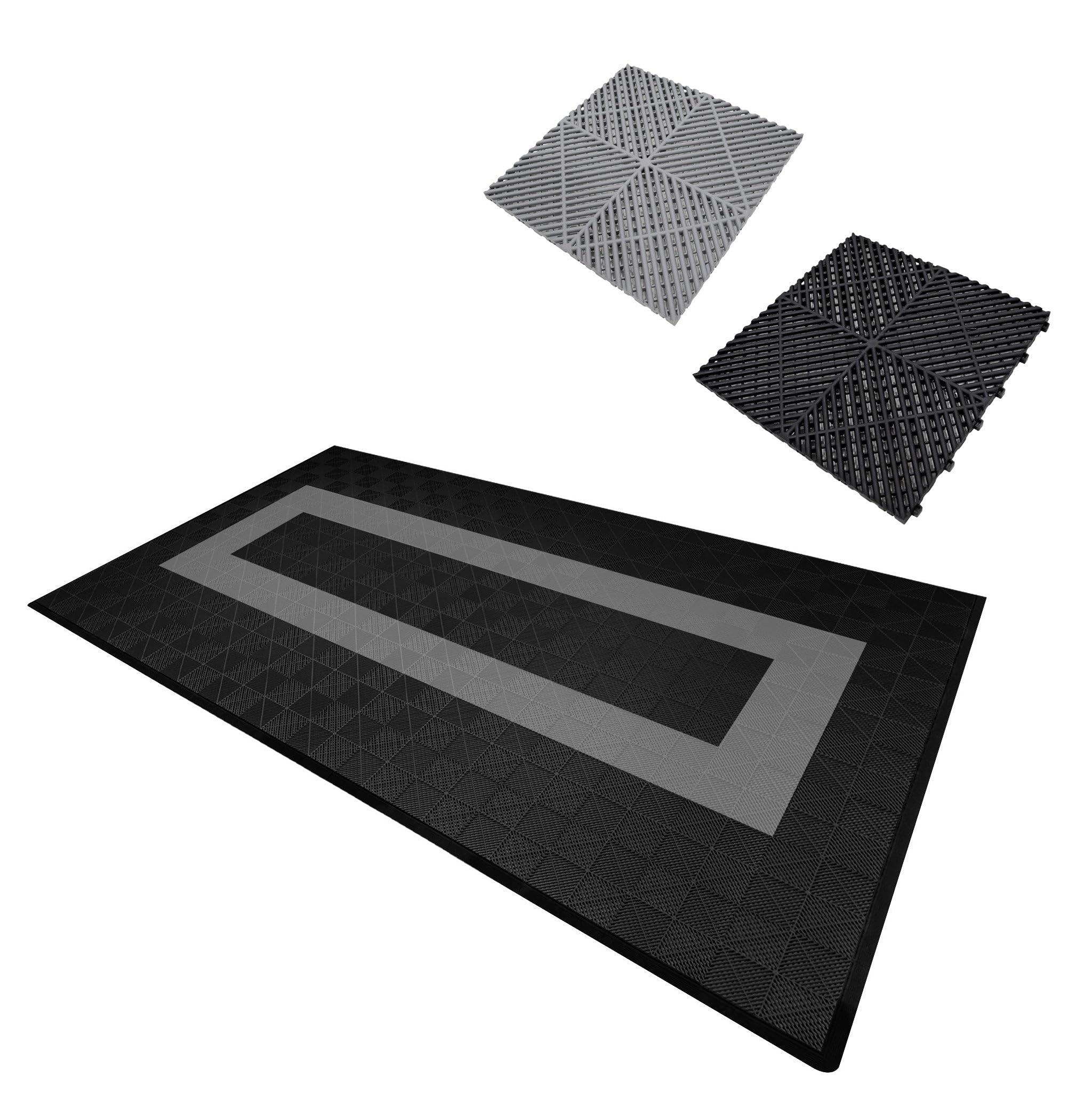 Monstershop Black/Grey Vented Garage Floor Tiles With Edges – 90 & 30