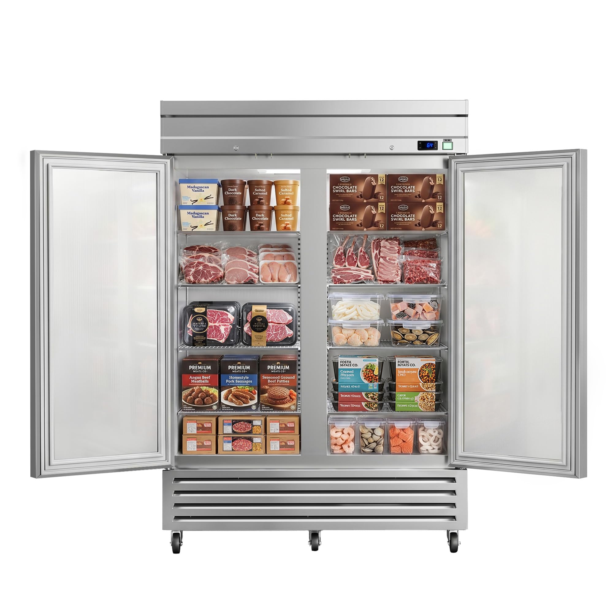 54" Reach-In Freezer, 42 Cu.Ft Stainless Steel Upright Freezer