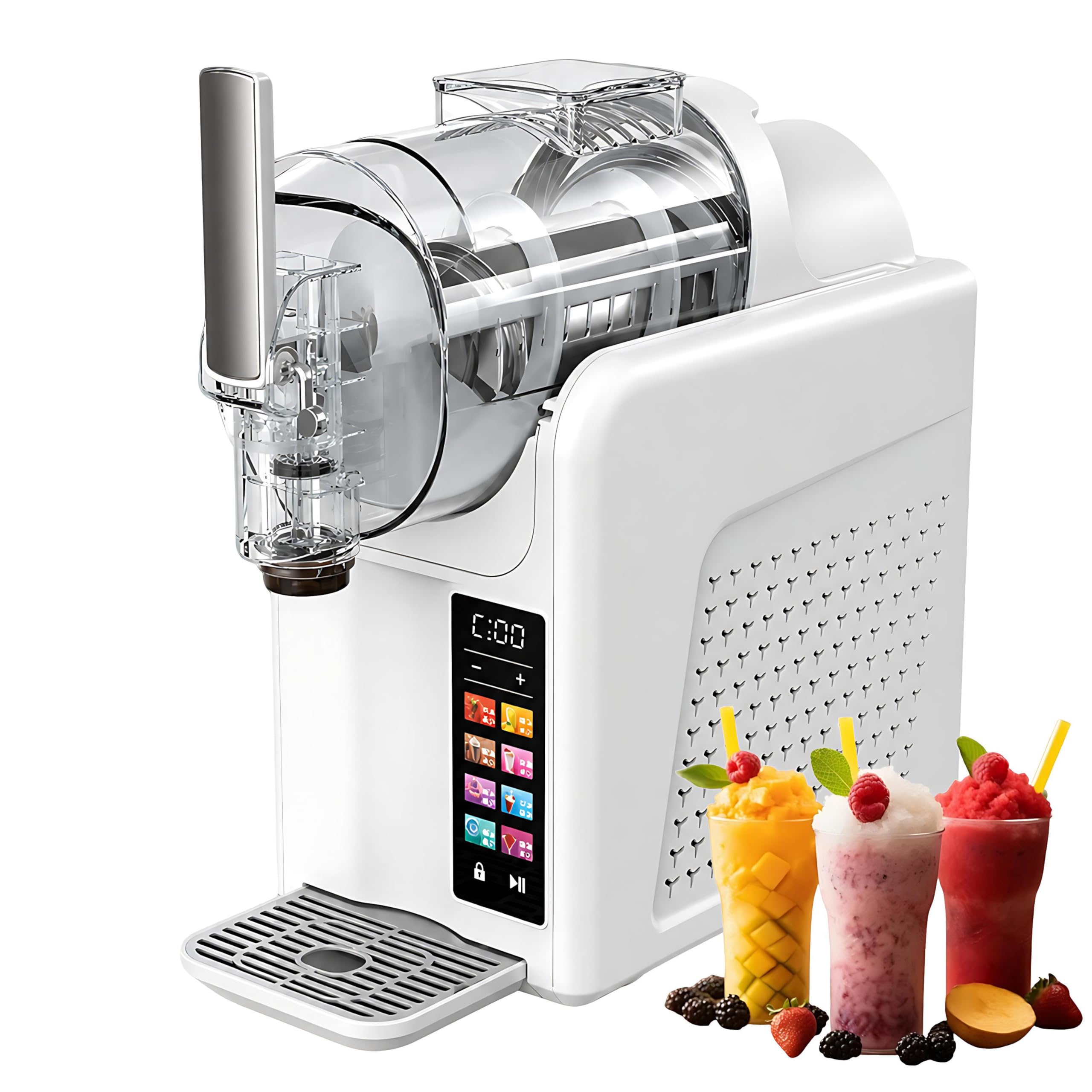 QIUNAOZI Slushie Maker Machine 185w, Commercial/Home Slushie Maker, Adjustable Hardness And Temperature, 360° Stirring, 7 Preset Modes,With Safety Lock, for Chilled Drinks, Milkshakes, Sorbets White