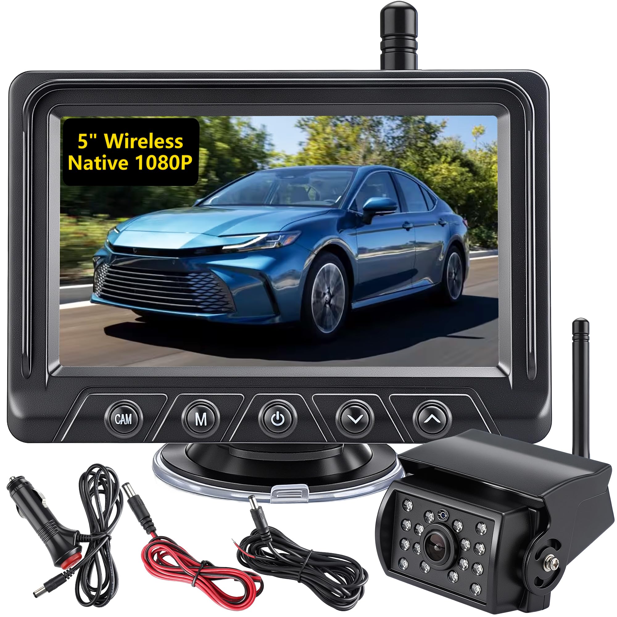 Kit de caméra de recul sans fil native 1080p avec écran LCD de 12,7 cm, caméra de recul HD, lignes de guidage de stationnement, vision nocturne infrarouge, étanchéité IP69K pour voiture