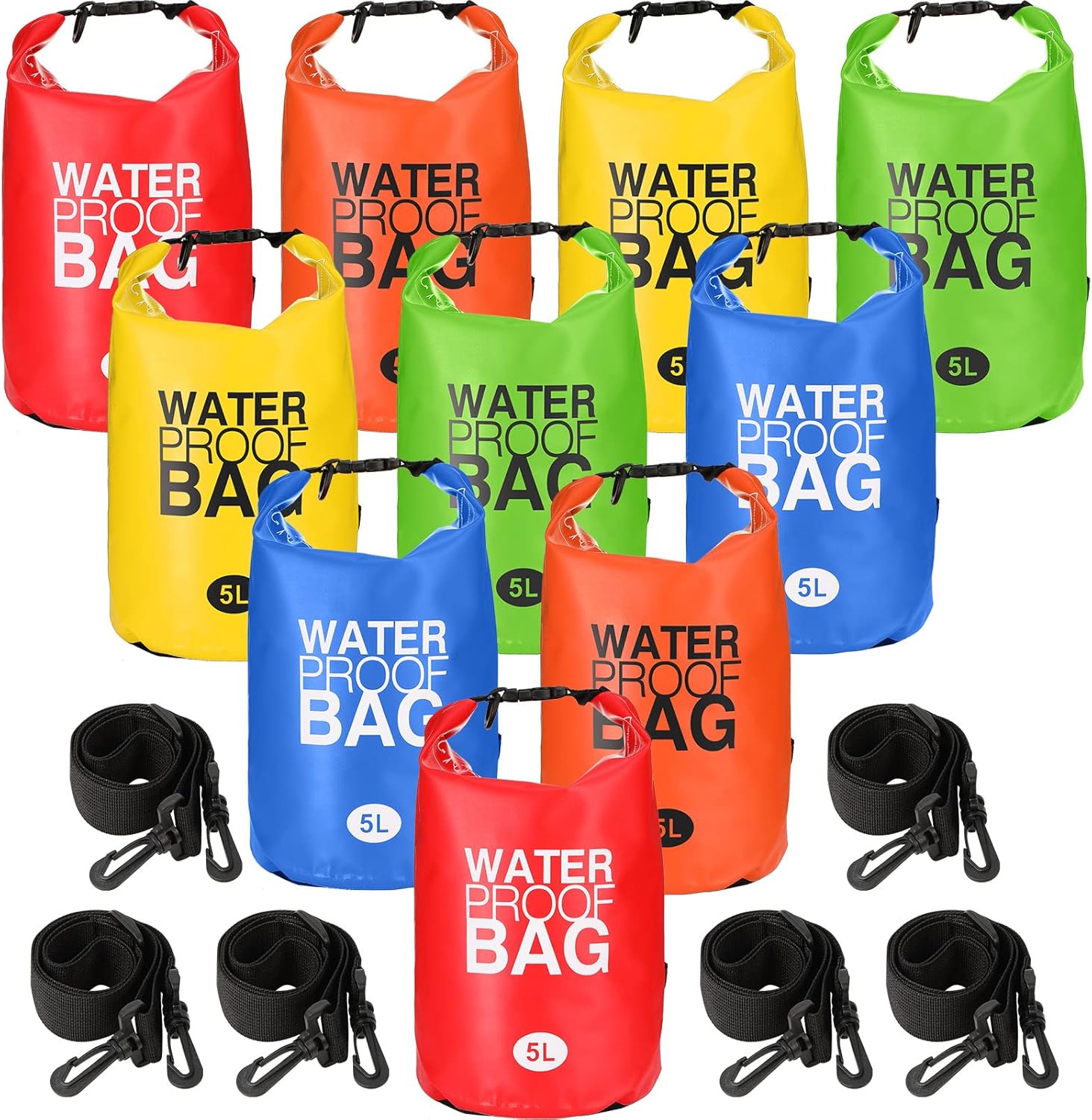 Jexine 10 Pack Waterproof Dry Bag, 5L Ultralight Dry Sacks