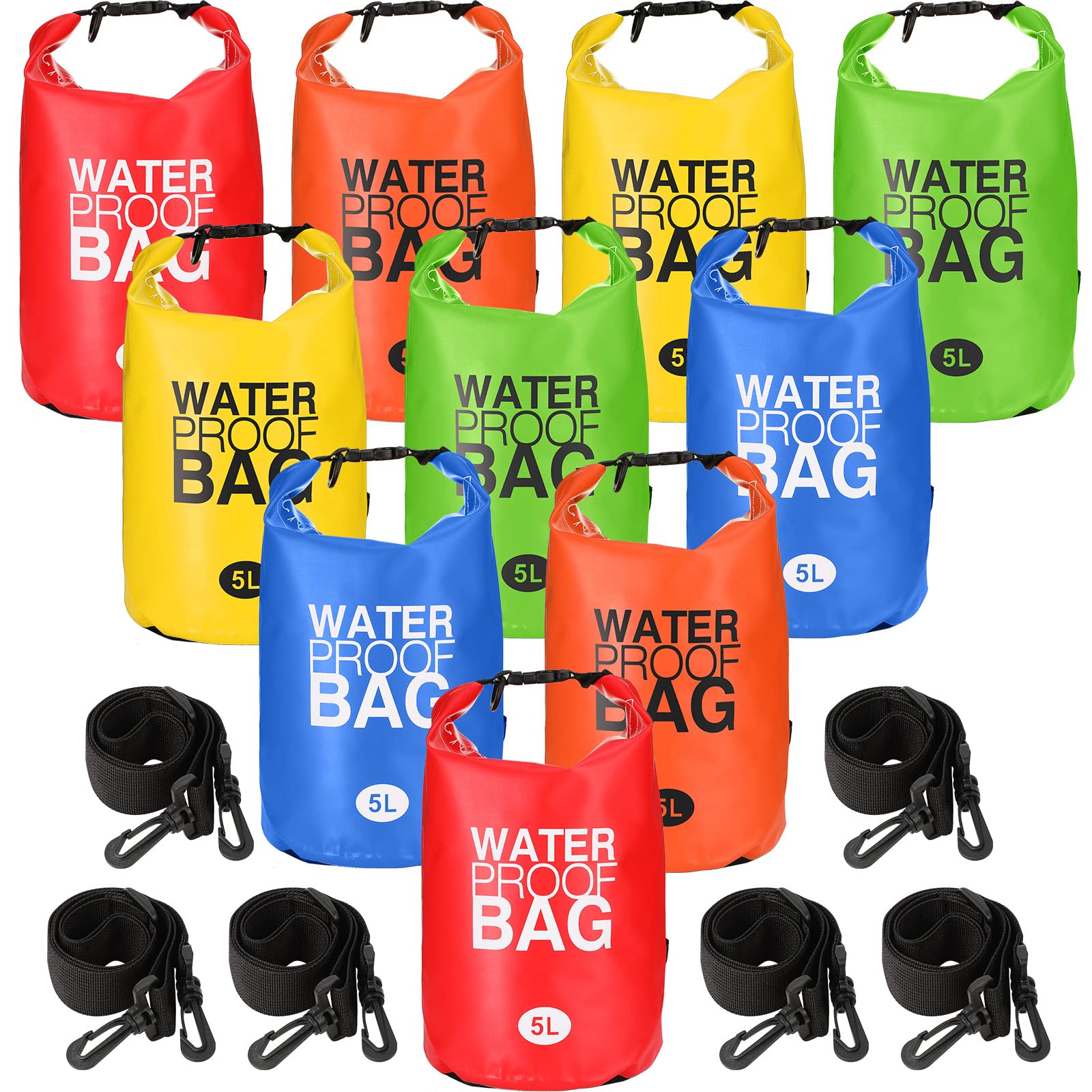 10 Pack Dry Bag Waterproof, 5L Ultralight Dry Sacks Roll Top Storage Bag Backpack Camping…