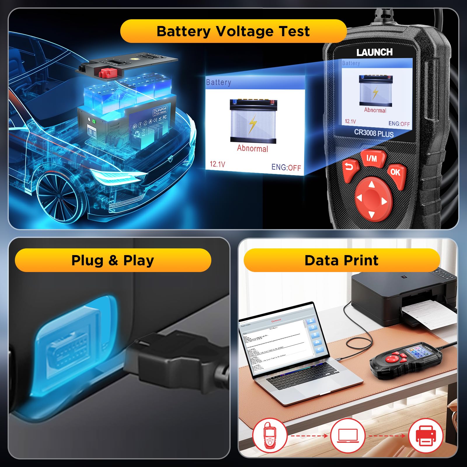 LAUNCH CR3008 Plus obd2 urządzenie diagnostyczne skaner, dożywotni czytnik kodów aktualizacji, czytnik kodów silnika OBDII narzędzie do skanowania samochodów dla wszystkich pojazdów po 2002 roku