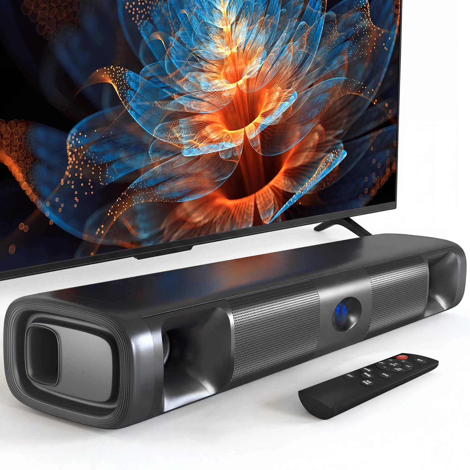 Soundbar für Smart TV, 60W Bluetooth 5.3 Soundbar mit tiefem Bass & klarer Stimme, Surround-Sound mit TV ARC/Optisch/AUX, Schlanke 43,2 cm Wandmontage, Soundbar für TV, PC, Gaming