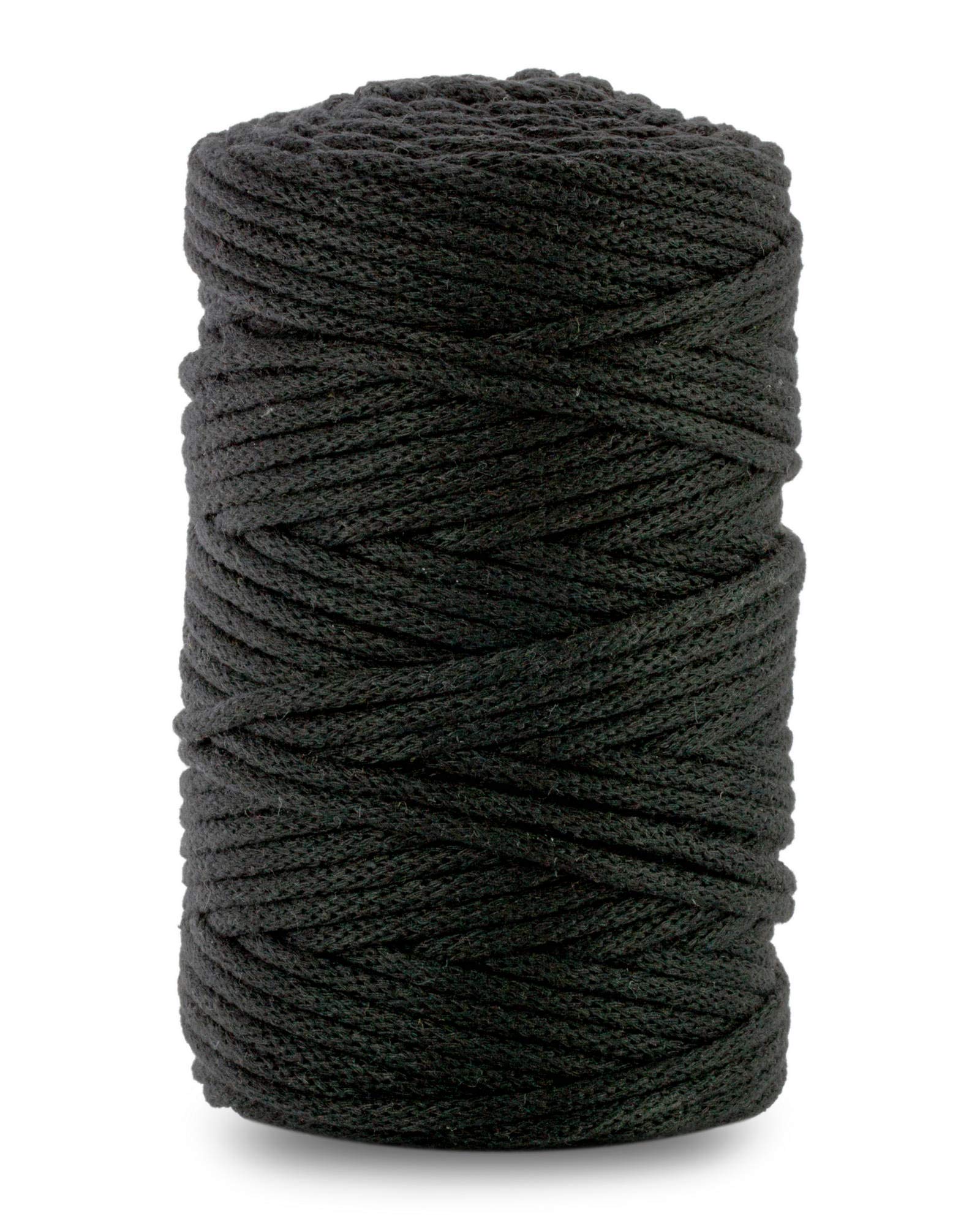 Netuno1x Makramee Garn Schwarz 5 mm 100 m Baumwollkordel mit Baumwollkern Textilgarn Kordelband Naturgarn Naturbaumwolle Garn für Makramee Baumwollgarn Dekoschnur farbig Cotton Cord Macrame