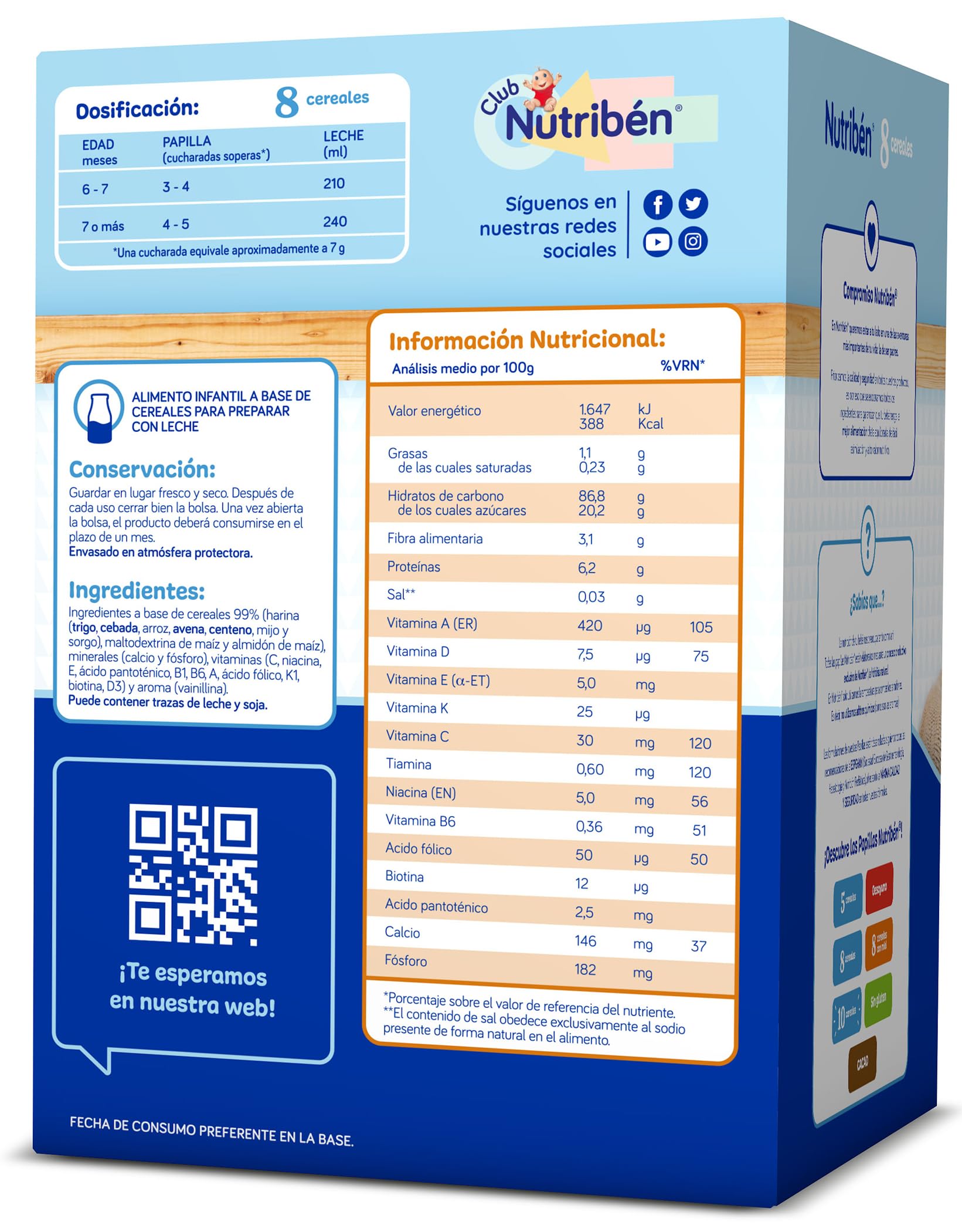 Nutriben Papillas Variadas (8 Cereales, 8 Cereales Galleta María, 8 Cereales Miel Galleta María + 10 Cereales), 3600g, Alimento para Bebés a partir de 6 meses. Sin aceite de palma, Pack de 6 x 600g