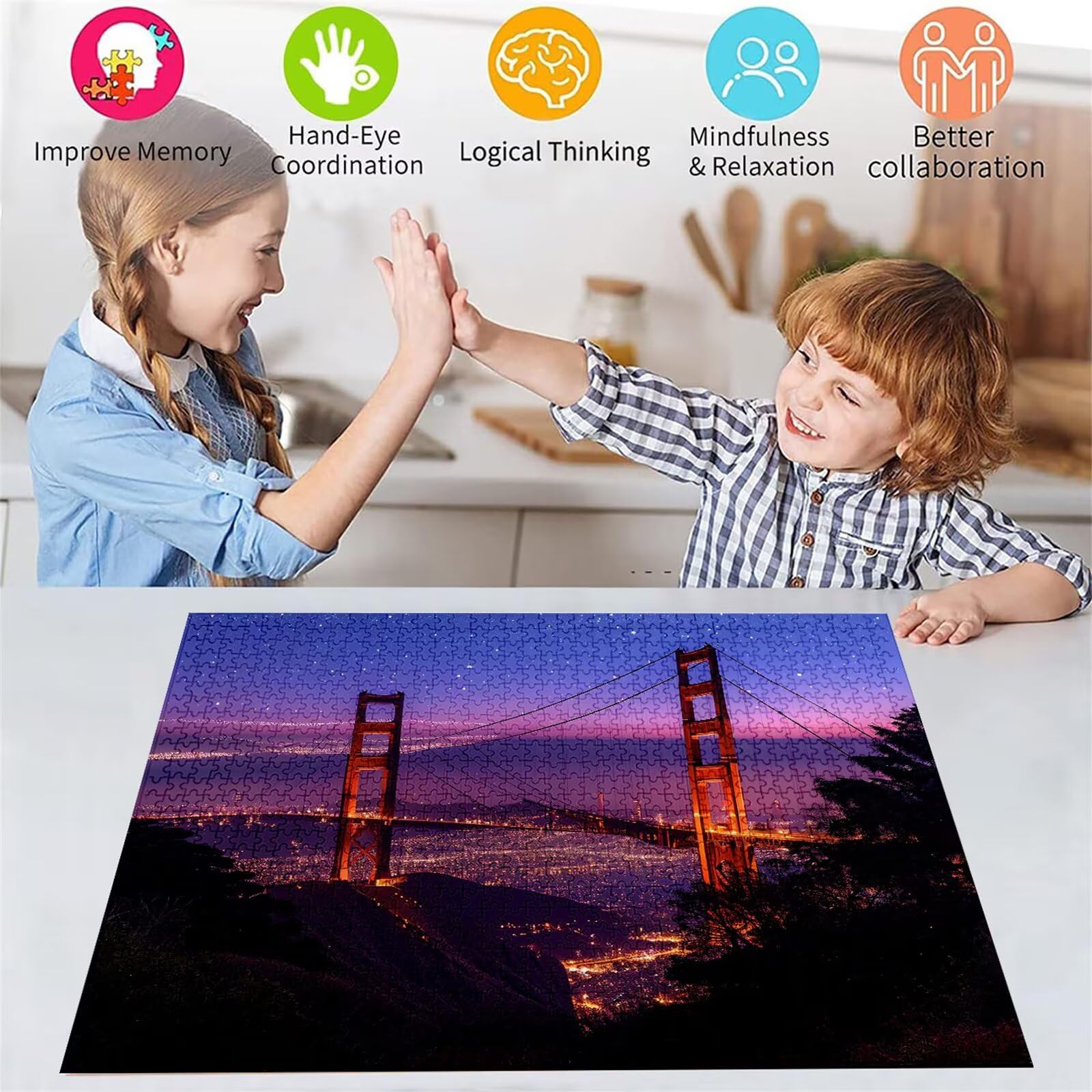 Puzzle Pont de Brooklyn Puzzle 4000 Pieces Adultes Paysage 141x87cm Puzzles Adultes 4000 Pièces Jeu éducatif défi Joue Art Puzzles Classiques pour Décoration de la Maison, Jigsaw Familial Parfait D-14