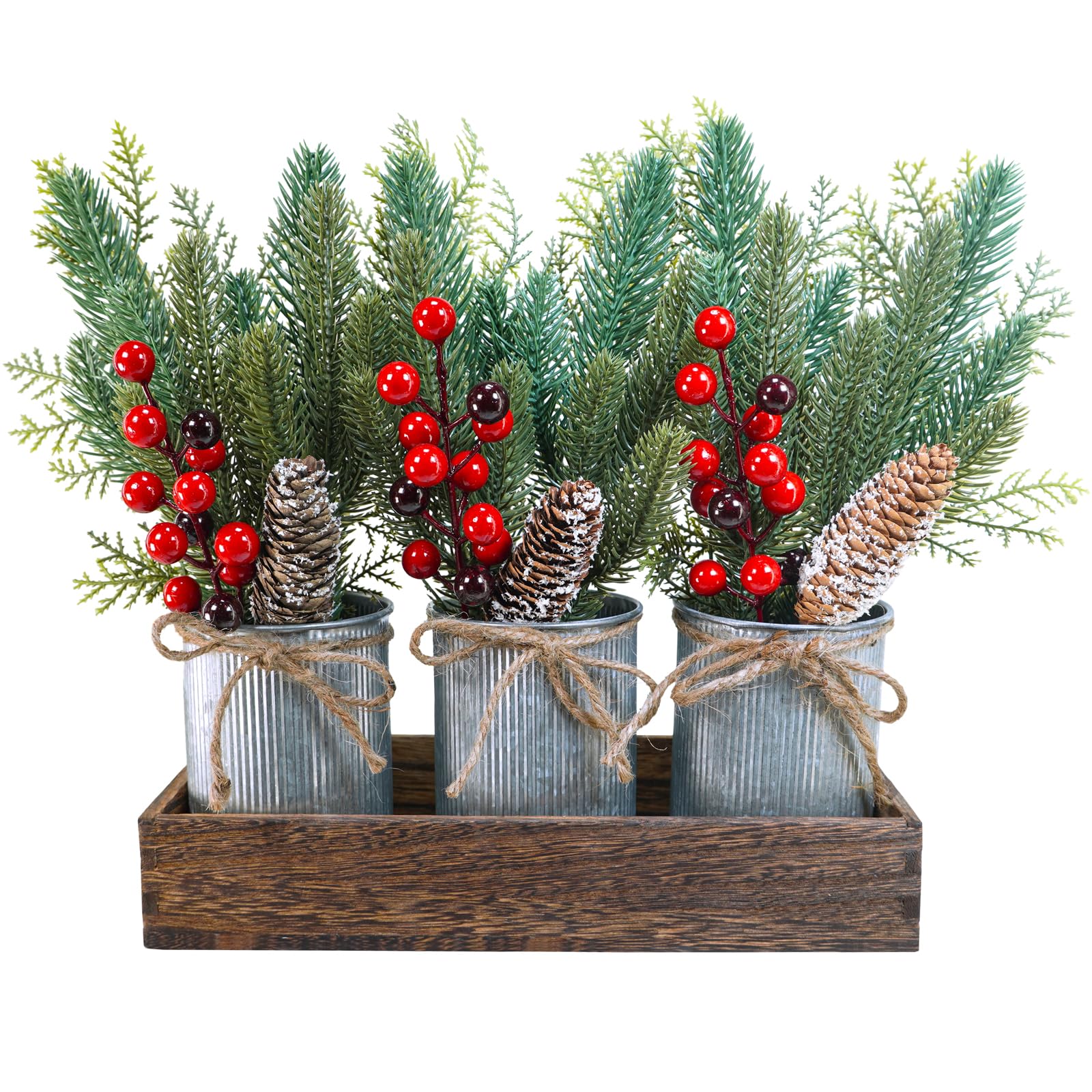 Composition de Noël en bois et pots galvanisés Winlyn aux finitions soin