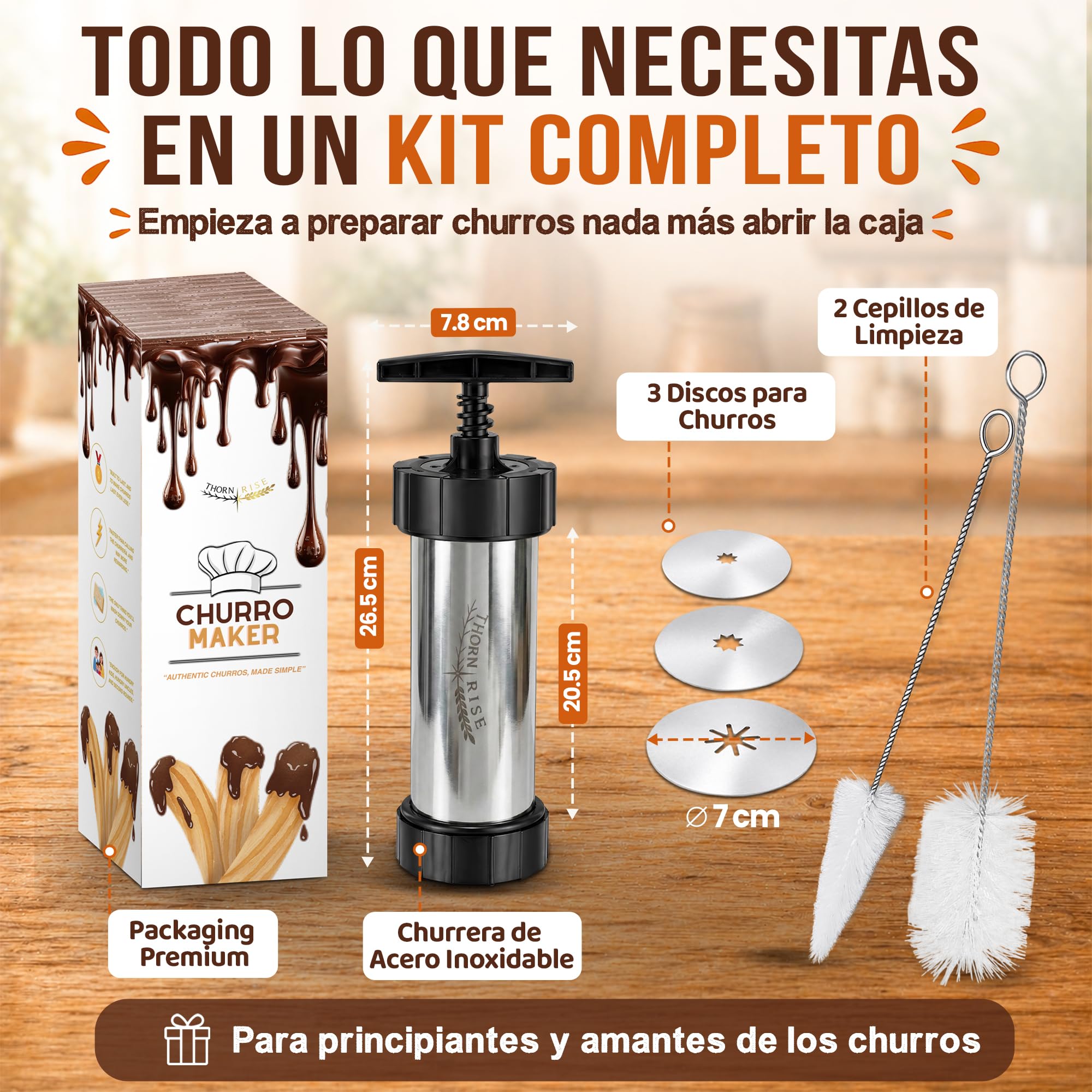 Churreras para Churros y Porras de Acero Inoxidable 304 – Rápida, Fácil de Limpiar y de Gran Capacidad – Ideal Postres Caseros y Cocina Familiar – Kit Reposteria Profesional para Chefs y Principiantes