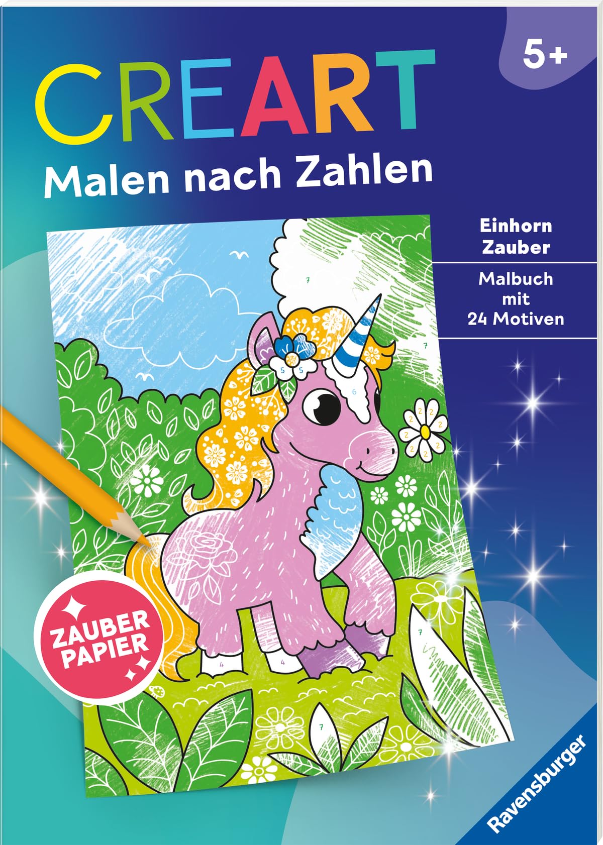 CreArt Malen nach Zahlen ab 5 - Zauberpapier: Einhorn Zauber