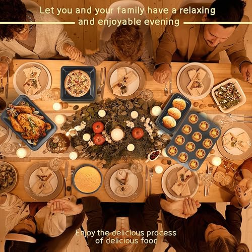 Miniatura 7 de Juego de moldes para hornear antiadherentes, 5 piezas de utensilios para hornear con molde para magdalenas de 12 tazas, molde redondo  cuadrado,