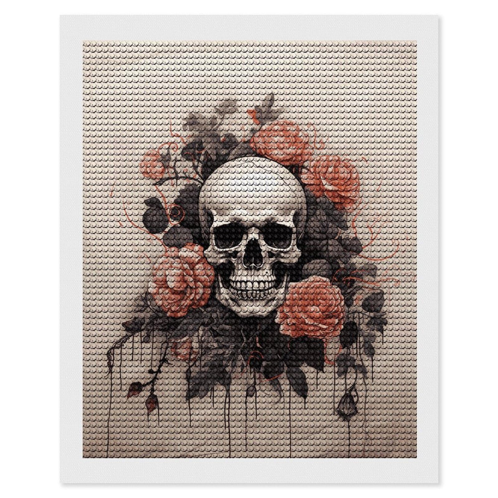DWVTSLH Ancient Skull and Flowers Diamond Painting Kits for Adults, Personalized Diamond Photo Art Full Drill, DIY 5D Diamond Art Painting Kits for Beginners, Home Wall Decor 16"x20"
