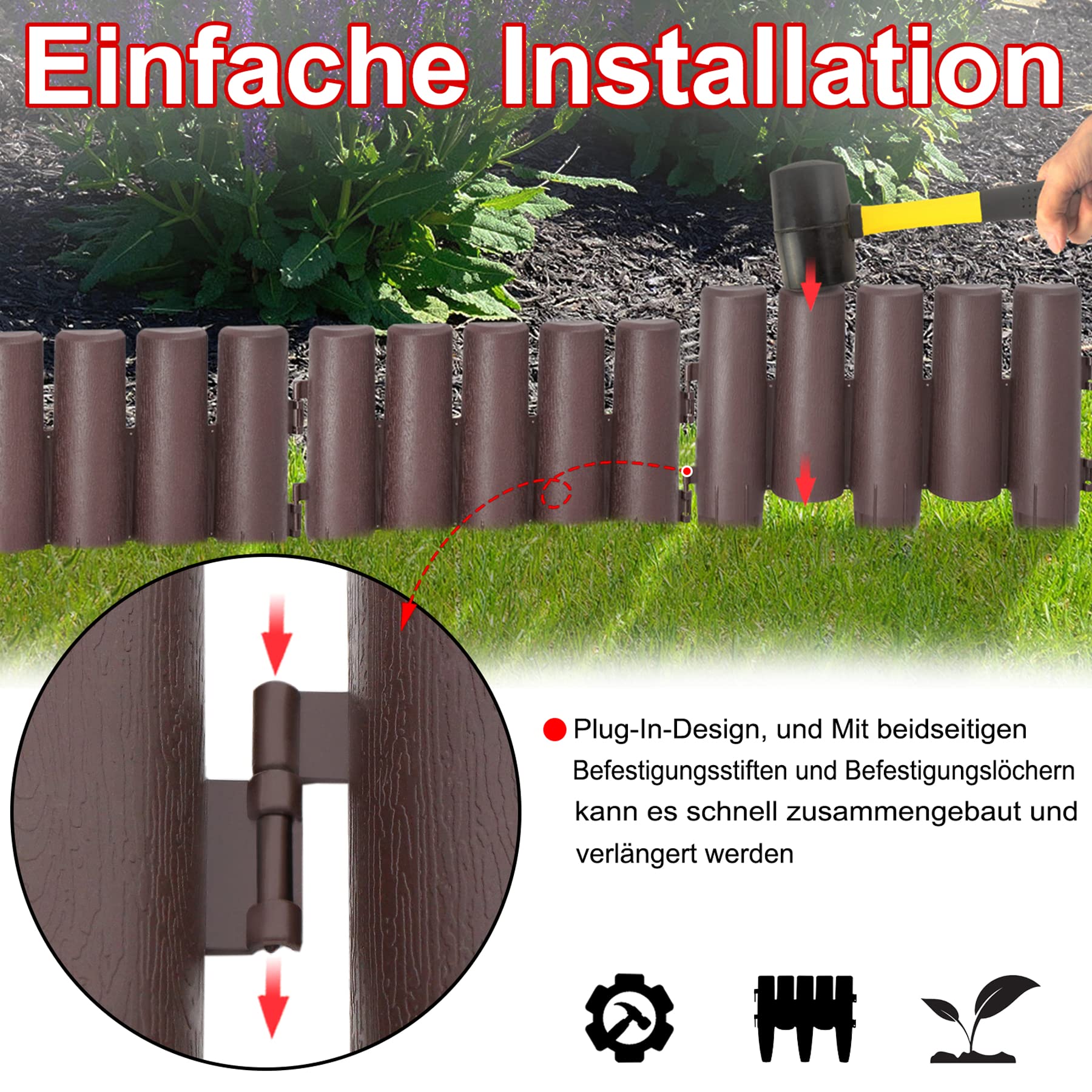 Froadp 20 Pezzi Plastica per Bordi di Falciatura dei Bordi del Prato set di Recinzione da Giardino con Bordo 28x24cm Bordo Letto Flessibile con Recinzione Letto per Vialetto del giardino(5,6m