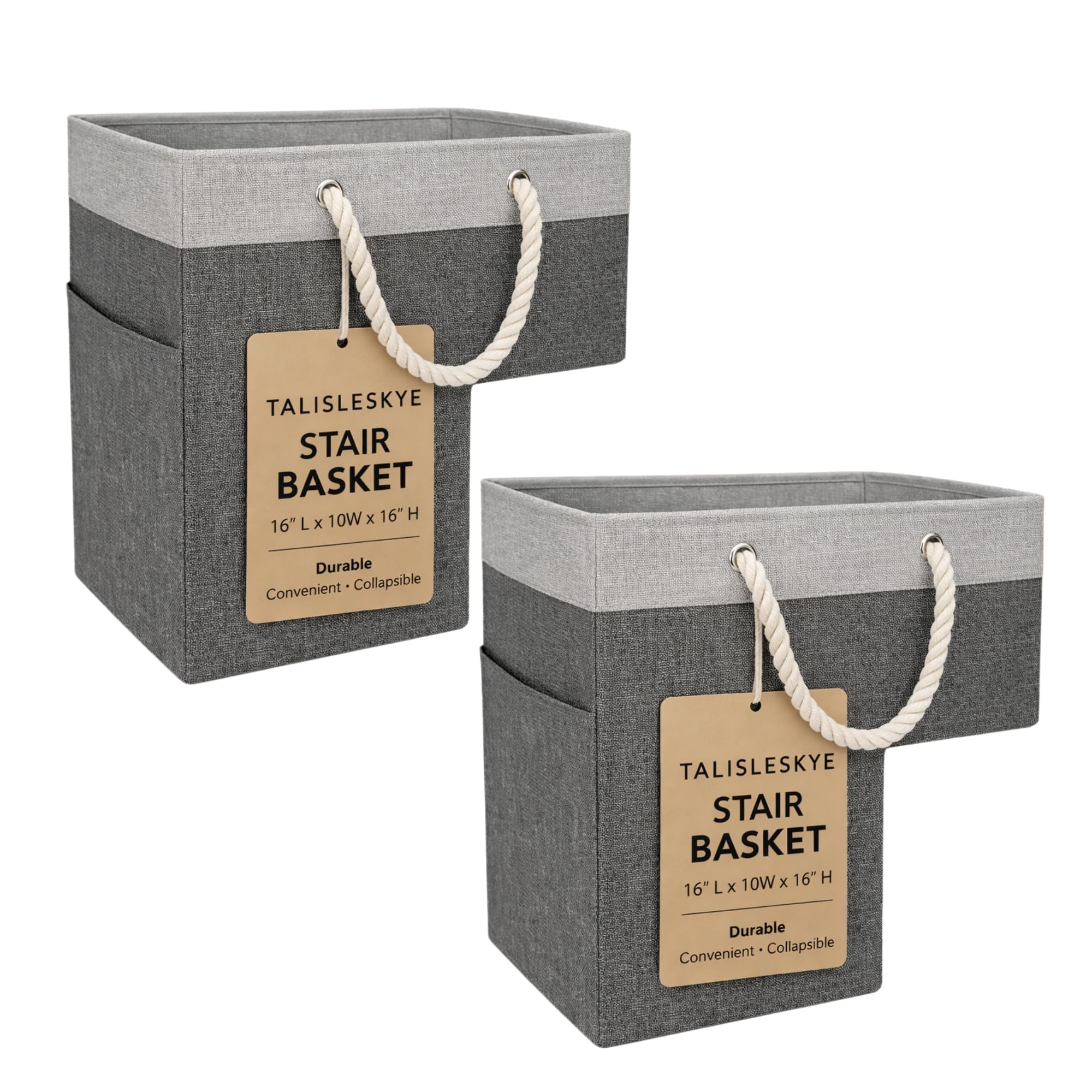 Photo 1 of talisleskye Stair basket,Foldable staircase baskets,Step stairs storage baskets with handle,2pcs dark gray