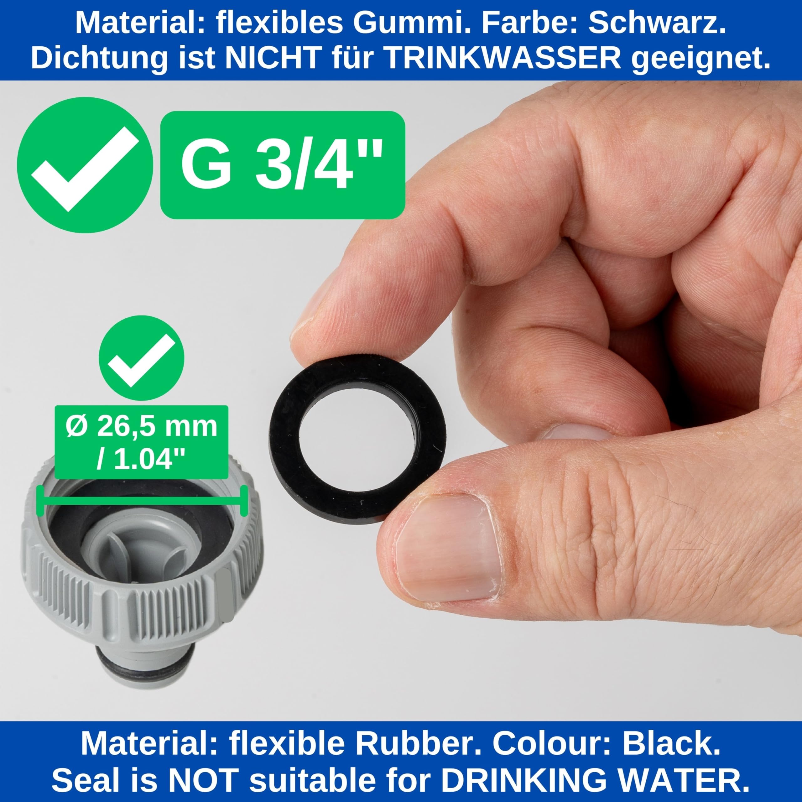 Replacement flat seals set, 25 pieces, for G 3/4" inch garden system parts, compatible with Gardena 26.5 mm tap connector - Image 3
