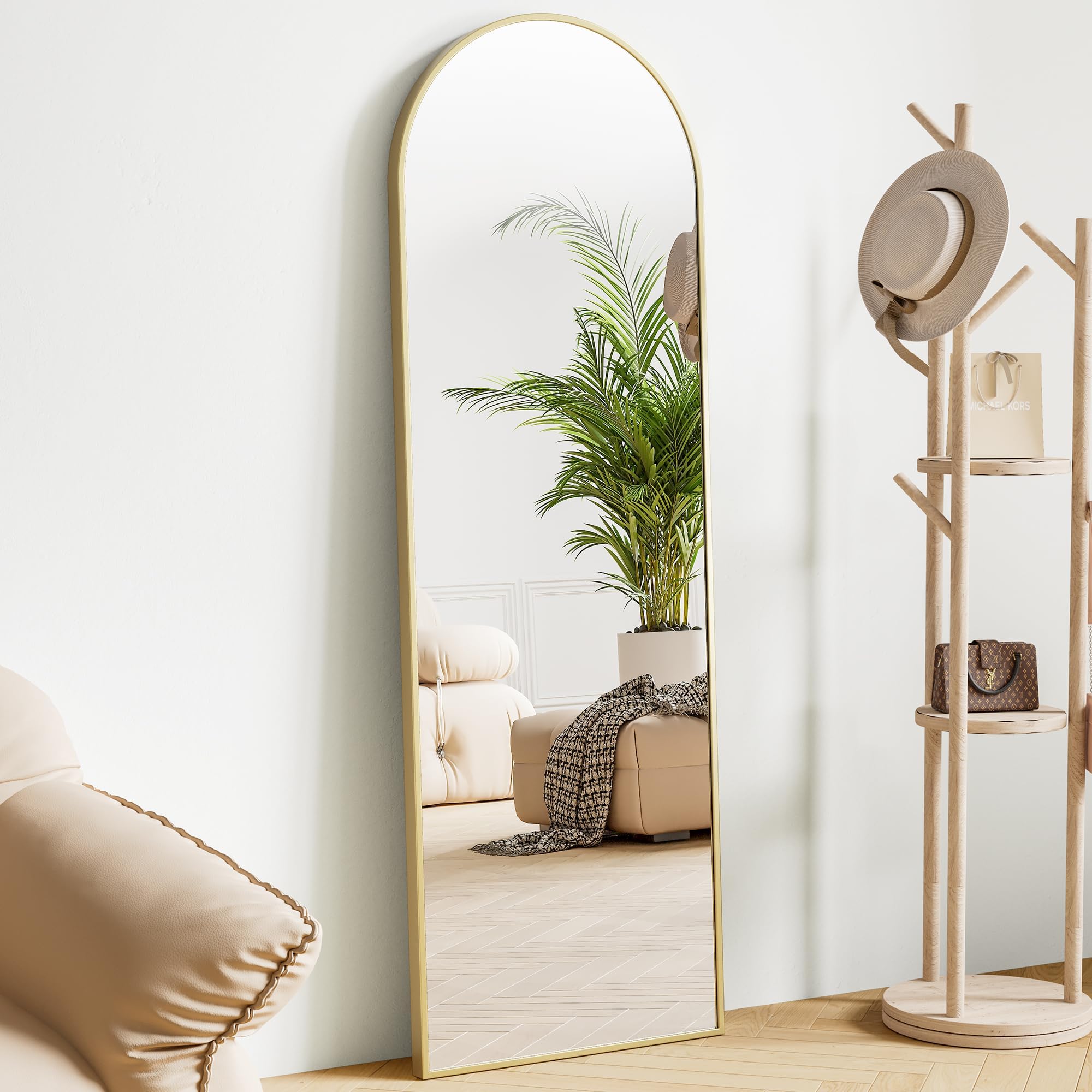 Sweetcrispy Arched 59"x16" Full Length Mirror Full Body Floor Mirror Standing Hanging or Leaning Wall, Arch Wall Mirror with Stand Aluminum Alloy Thin Frame for Bedroom Cloakroom,Gold