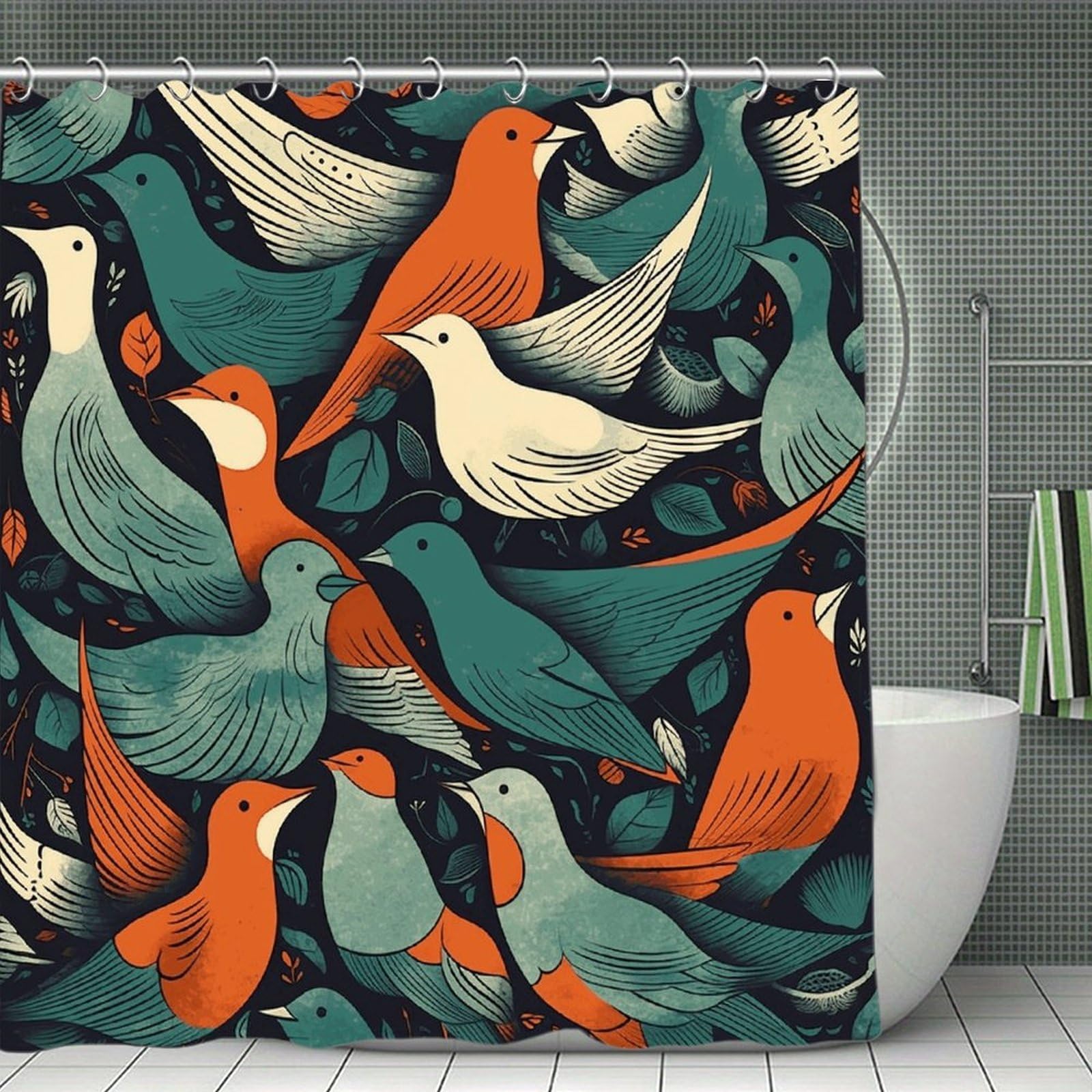 VstaDank Flock of Birds Shower Curtain Waterproof Bathroom Curtain with Hooks Luxury Weighted Bath Curtains for Bathtubs Showers Room Dividers Decorative Shower Curtains 71x71 in