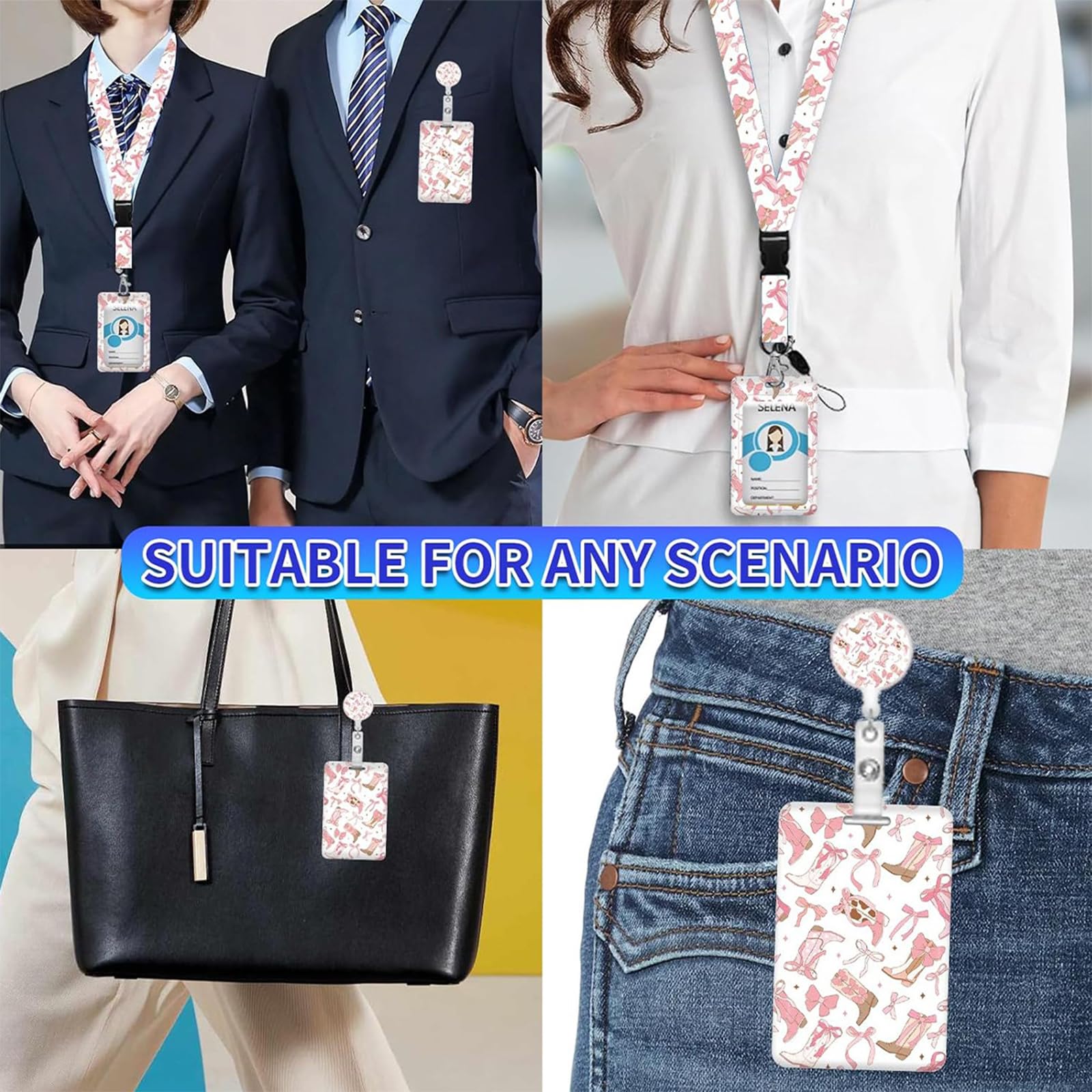 Porte-badge Tour De Cou Avec Motif Bottes Et Nœud - Cordon Extensible Pour Carte, Clé, Badge - Modèle Mignon Et Pratique