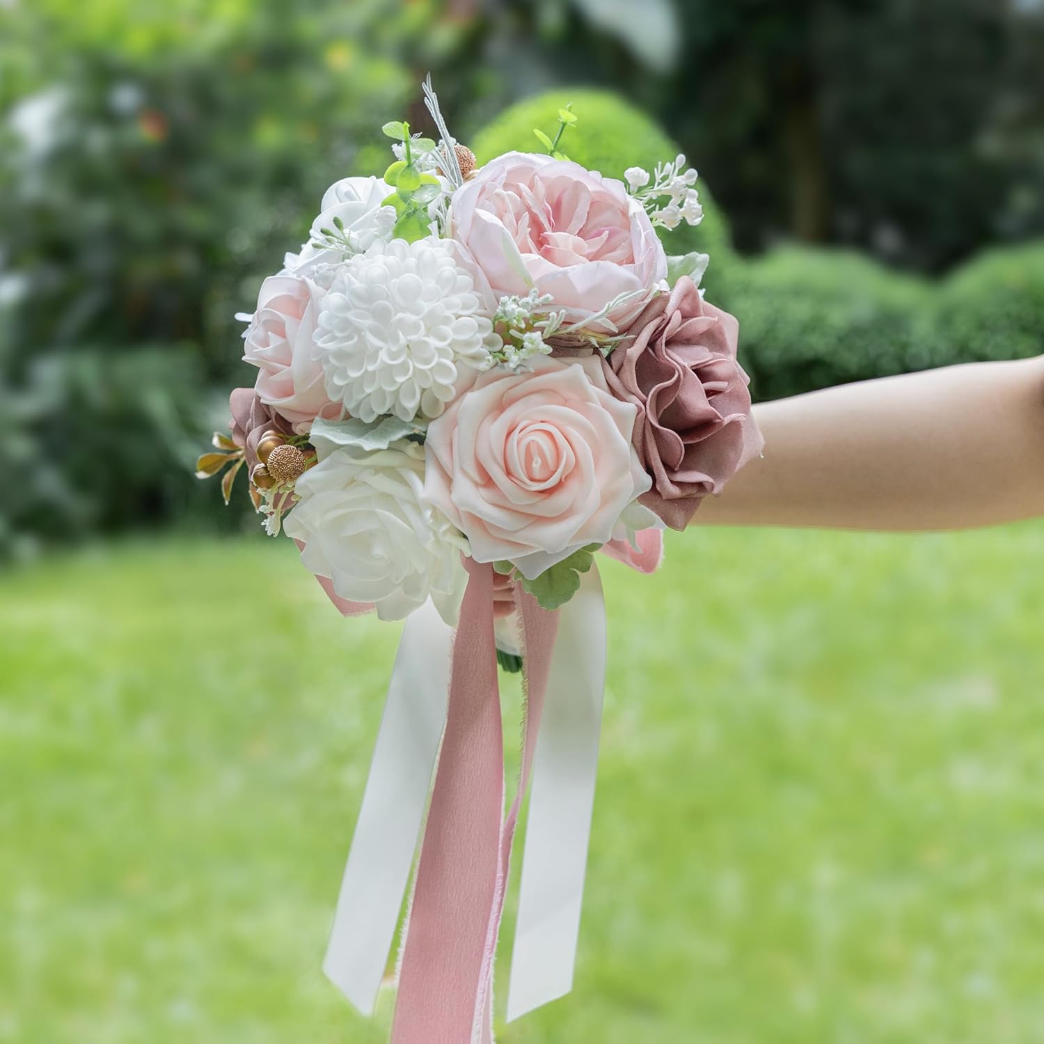 ponatia Dusty RoseWedding Bouquets for Bride Bridesmaid, Blush Pink Wedding Artificial Roses Flowers for Wedding Bouquets Ceremony, Anniversary (Dusty Rose & Blush) - Image 5