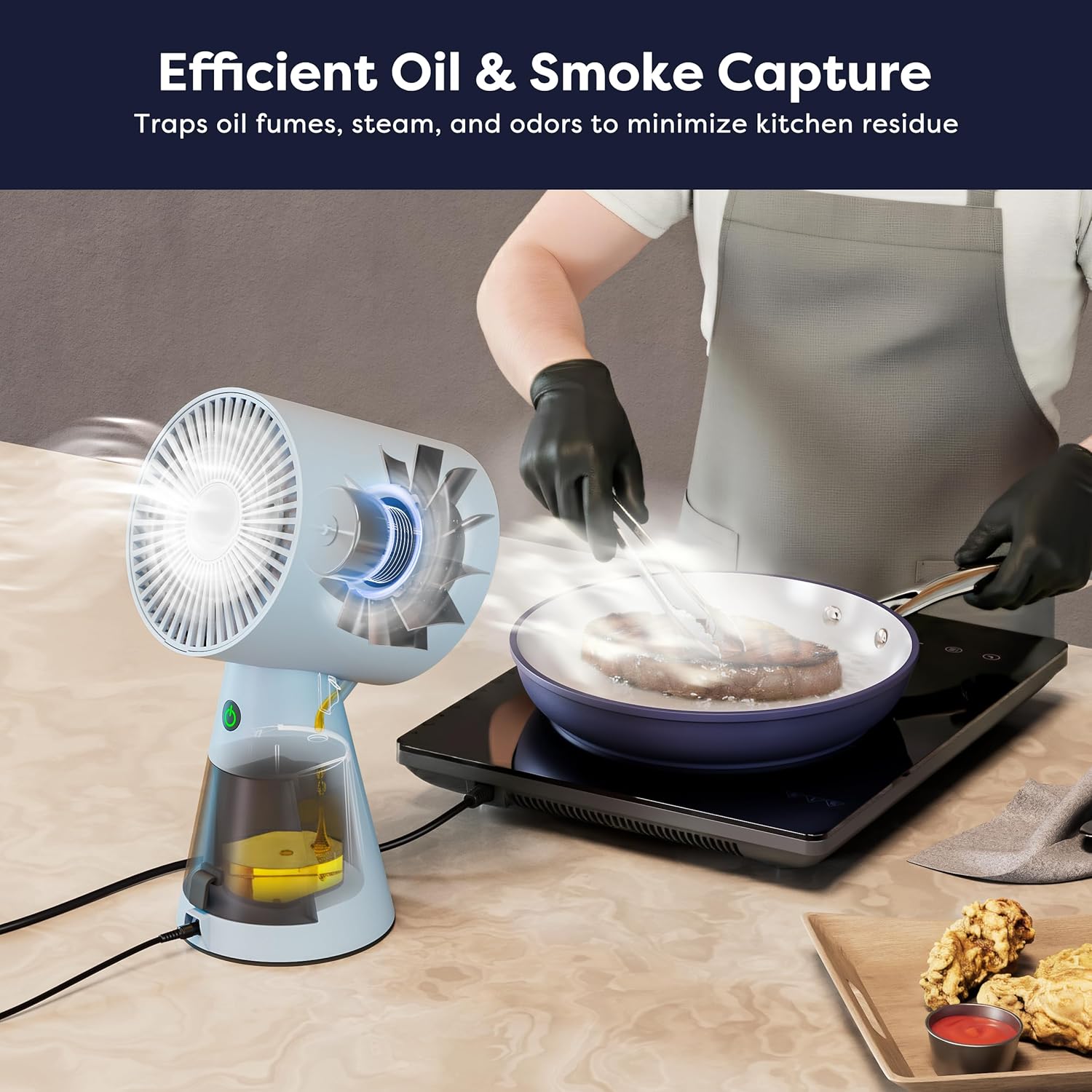 CIARRA Portable Range Hood, Desktop Range Hood with 2 Speed Exhaust Fan, Detachable Aluminum Filter, Large Oil Collection Cup, Portable Kitchen Exhaust Fan for Indoor BBQ, Hot Pot