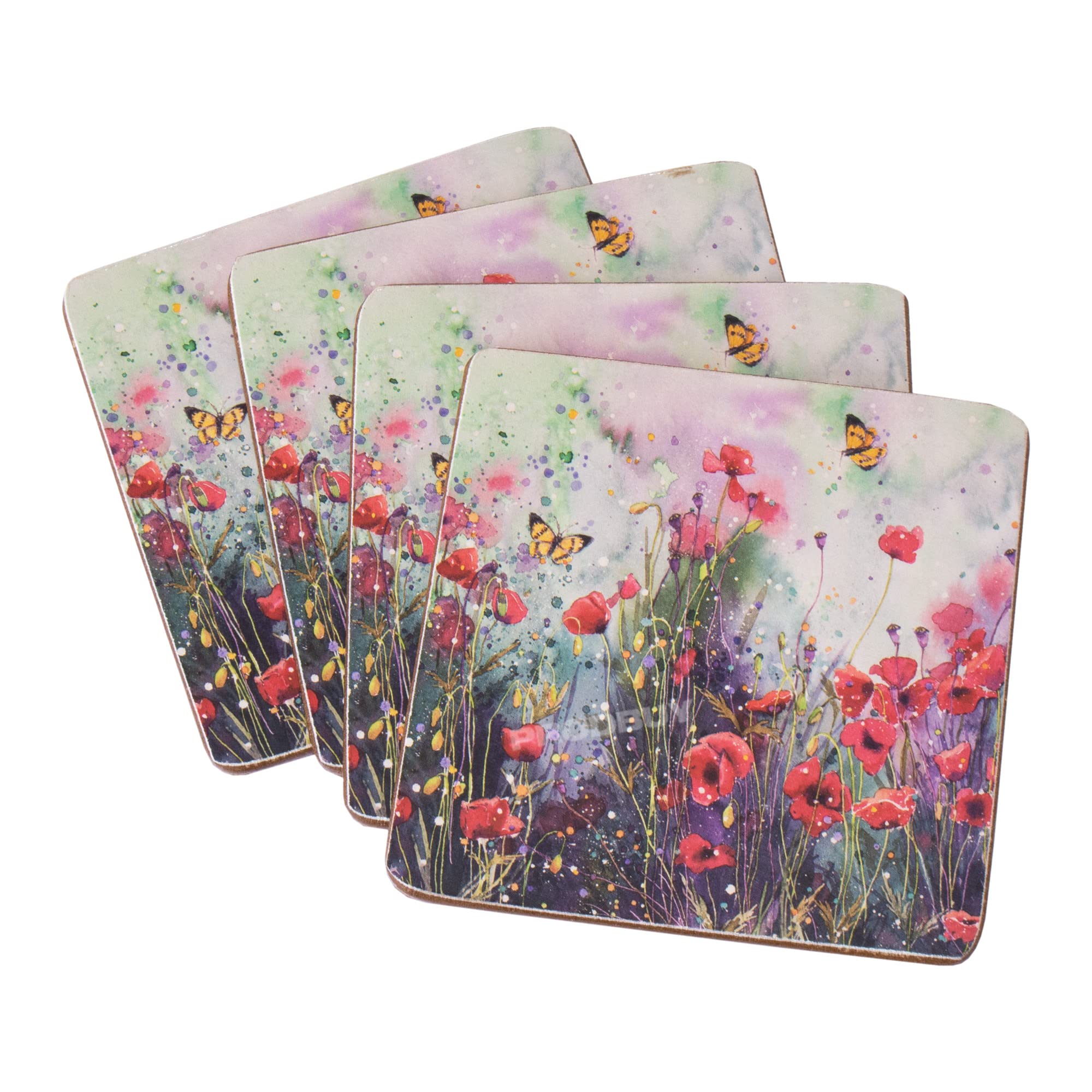 [Pack of 4] Floral Poppy Field Table Coasters