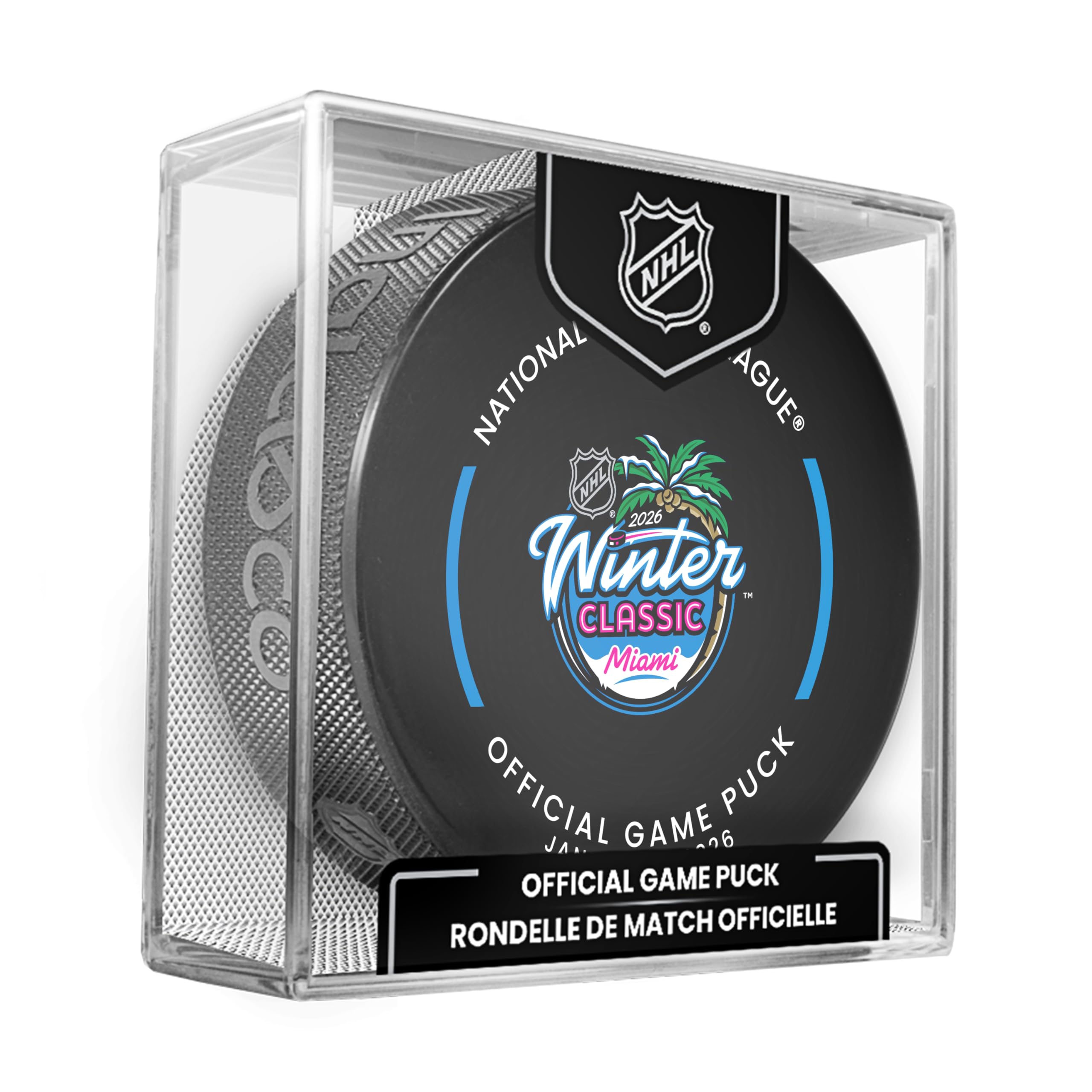 NHL 2026 Winter Classic Official Game Hockey Puck in Cube - New York Rangers vs. Florida Panthers - Miami, FL.