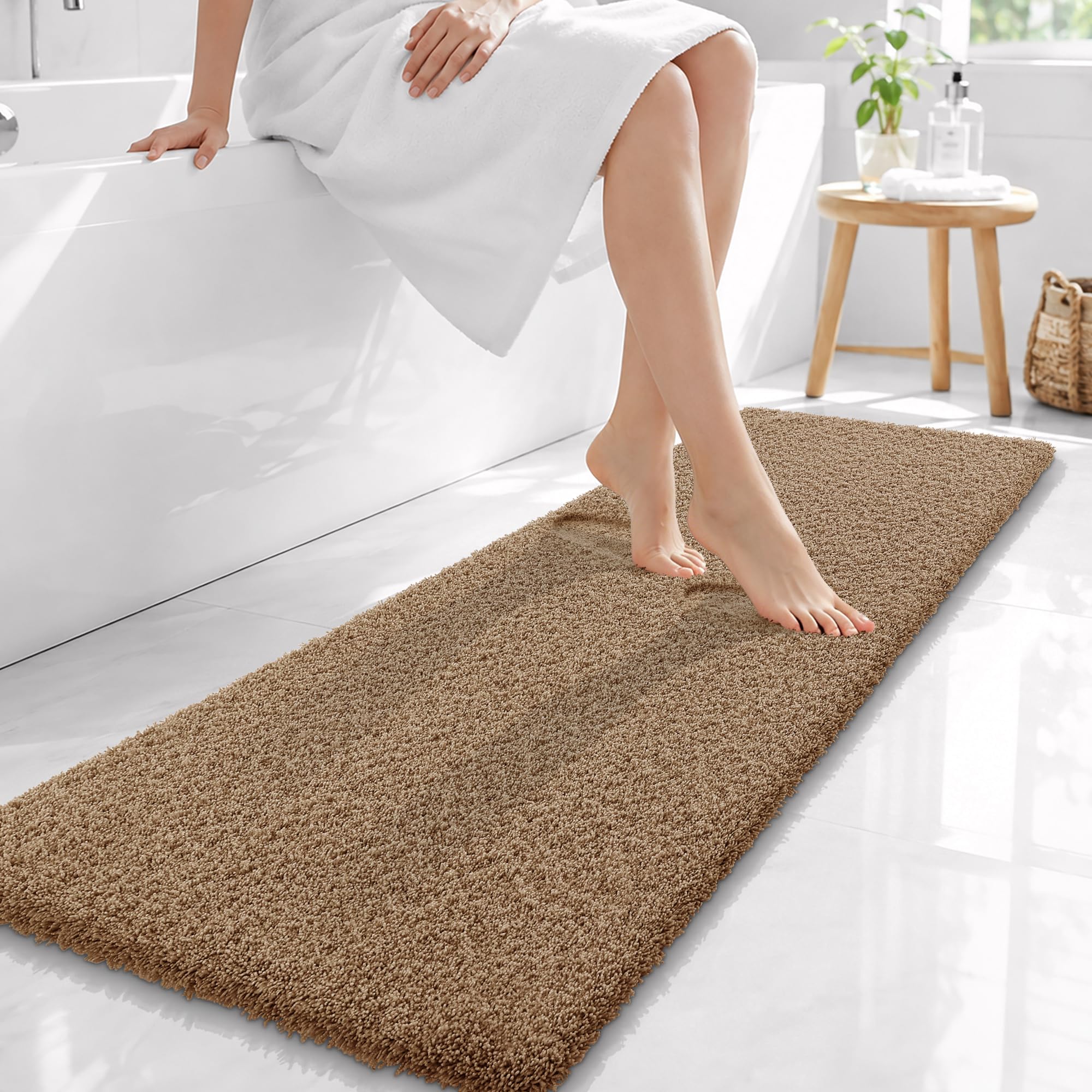 OLANLY Microfiber Bathroom Runner Rugs 59x20, Soft Bath Mat, Dark Beige