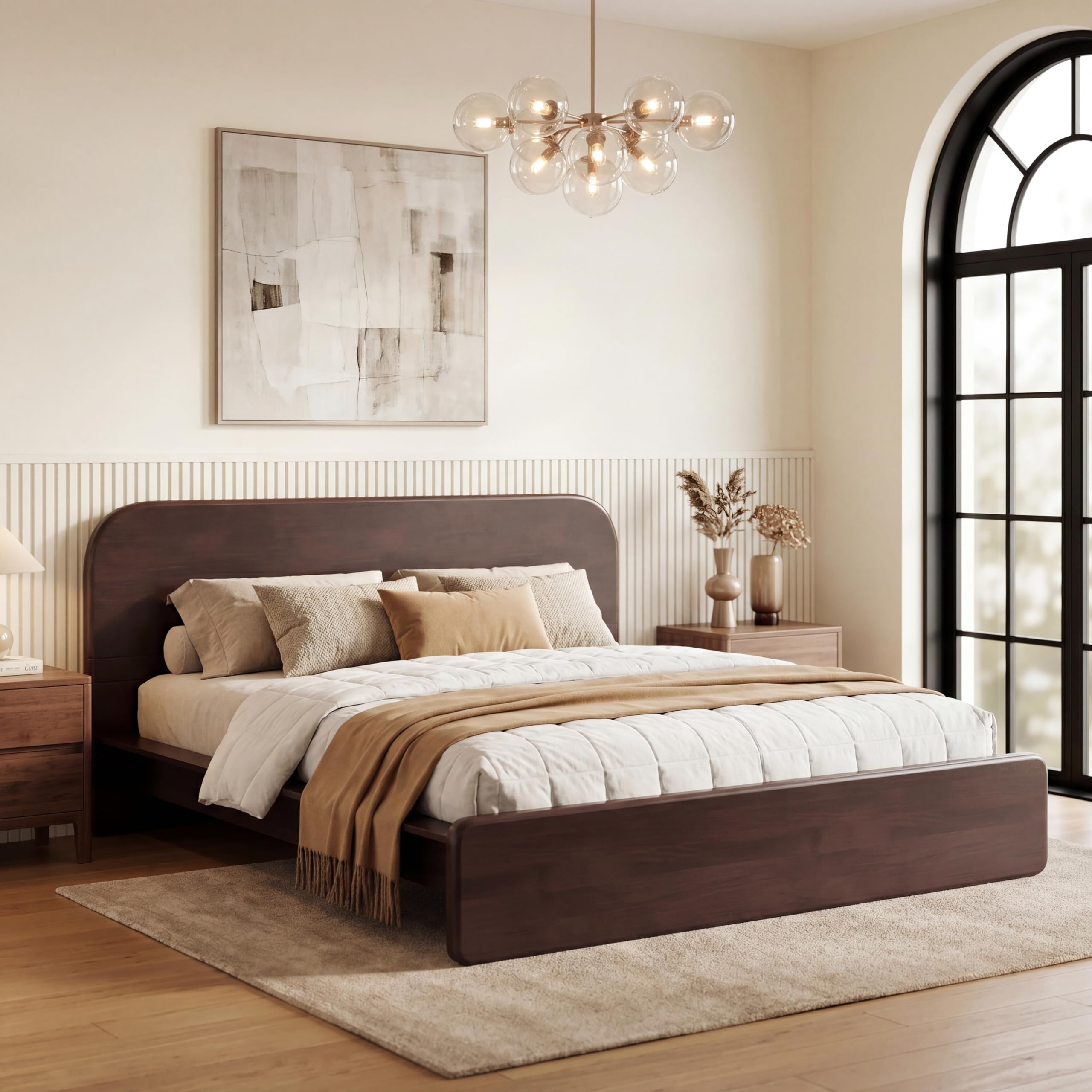 Photo 1 of Merax Walnut King Size Platform Bed Frame