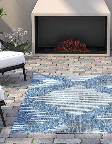 Unique Loom Outdoor Modern Collection - Alfombra rectangular de 4 pies 1 pulgada x 6 pies 1 pulgada, azulmarfil