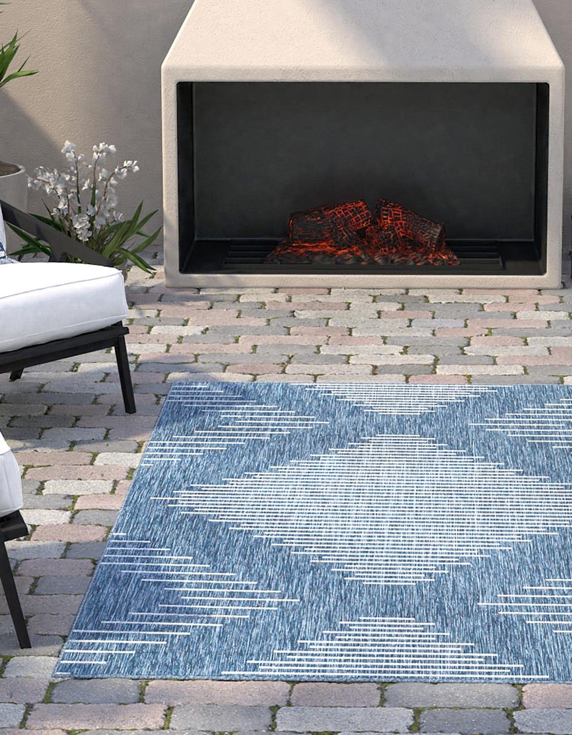Unique Loom Outdoor Modern Collection Area Rug - Tambor (7' 10" x 10' Rectangle, Blue/ Ivory)