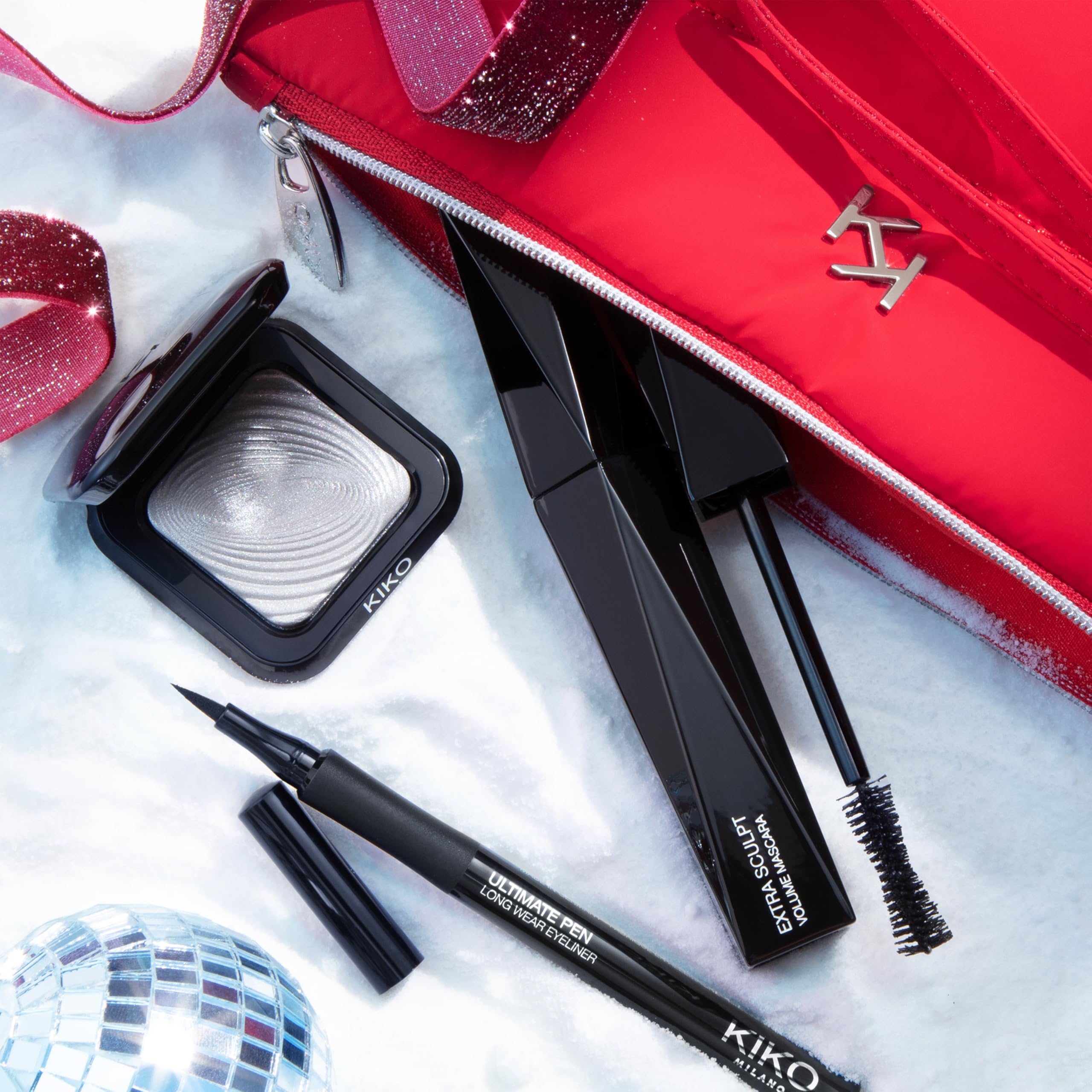 KIKO Milano Snow-Kissed Holiday Jingle Trio Eyes Gift Set, Zestaw Upominkowy Do Makijażu Oczu: Zwiększający Objętość Tusz Do Rzęs, Eyeliner I Metaliczny Cień Do Powiek