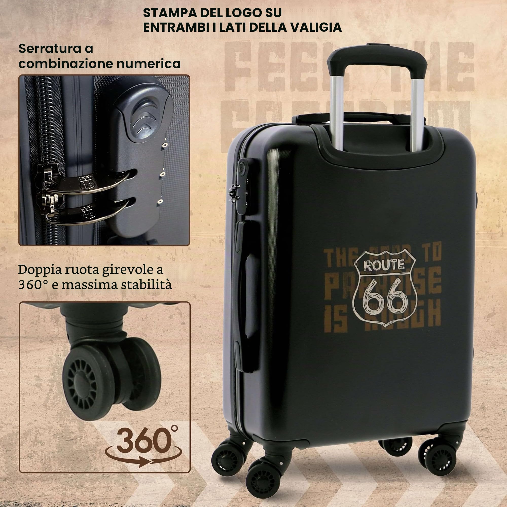 Route 66 – Trolley bagaglio a mano 55x40x20 (Espandibile) – 33L - Valigia Bagaglio a mano Ryanair – Valigia Media Rigida – Trolley Cabina Piccolo
