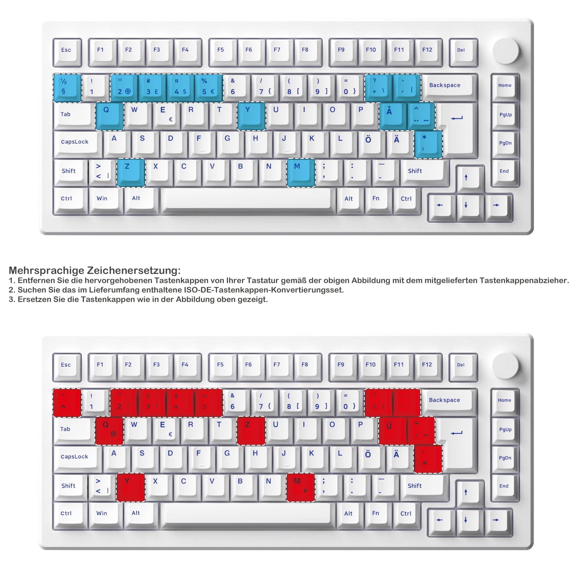 Akko MOD007 PC Gasket Mechanische Tastatur, ISO DE/Nordic Layout, 75% Gaming Keyboard mit Superelastisch und Weich Flex-Cut PCB, Hot-Swap Linear Switch (HiFi Mahjong Sound), PBT Keycap, Drehknopf