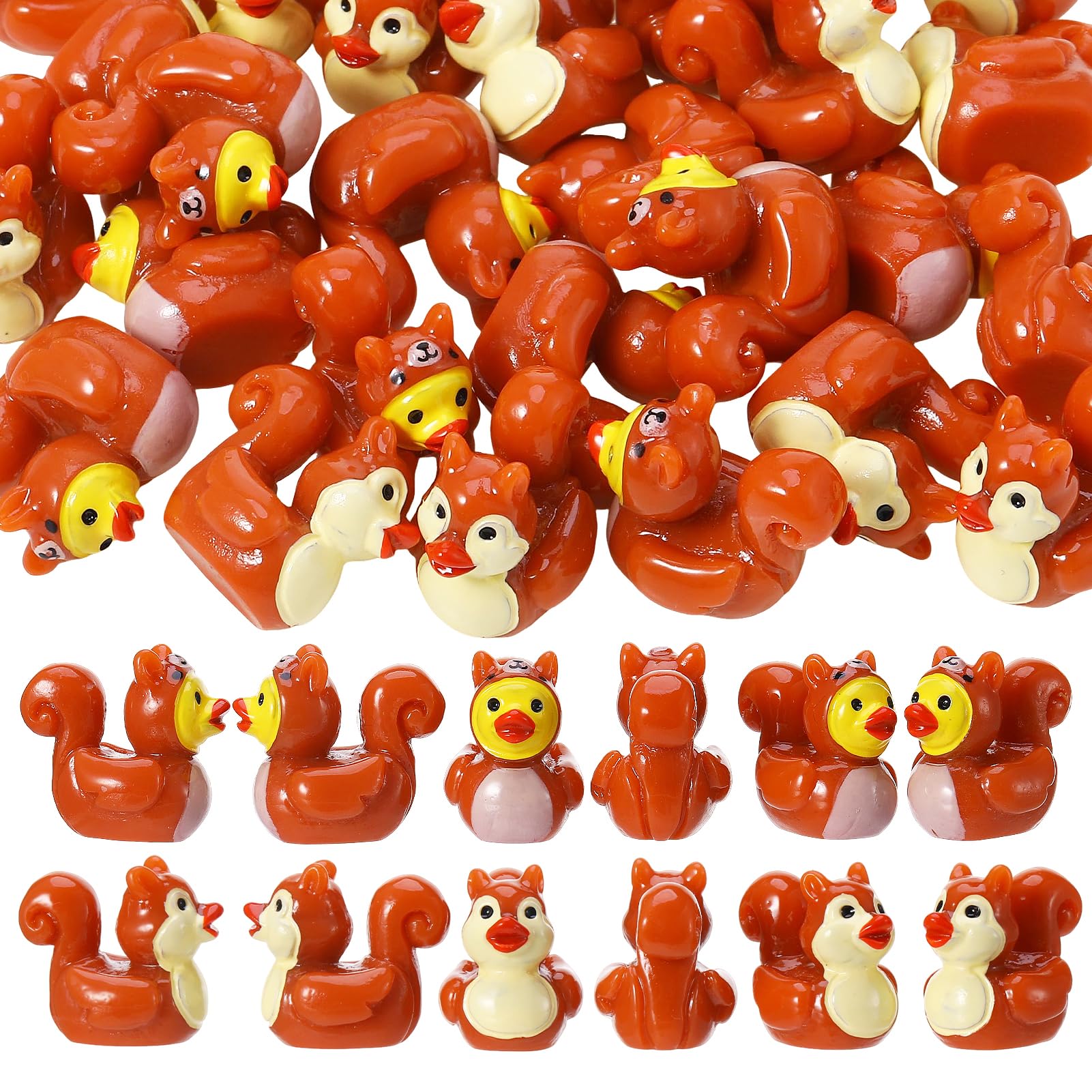 50 Pcs Squirrel Ducks Toy Figures, Mini Resin Ducks Bulk