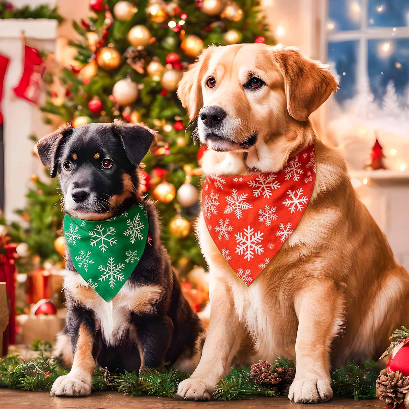 HunnmingRe Lot de 50 bandanas rouges et verts en forme de flocon de neige pour chiens de petite, moyenne et grande taille