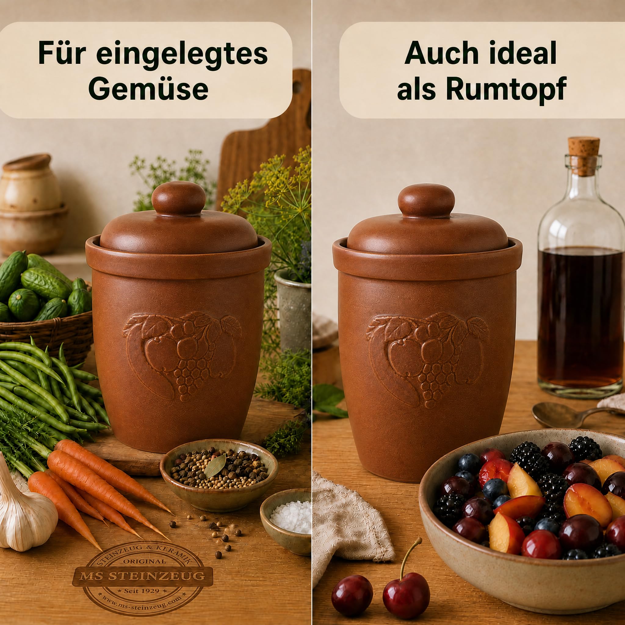 Gärtopf 10 Liter, Rumtopf, Sauerkrauttopf, braun