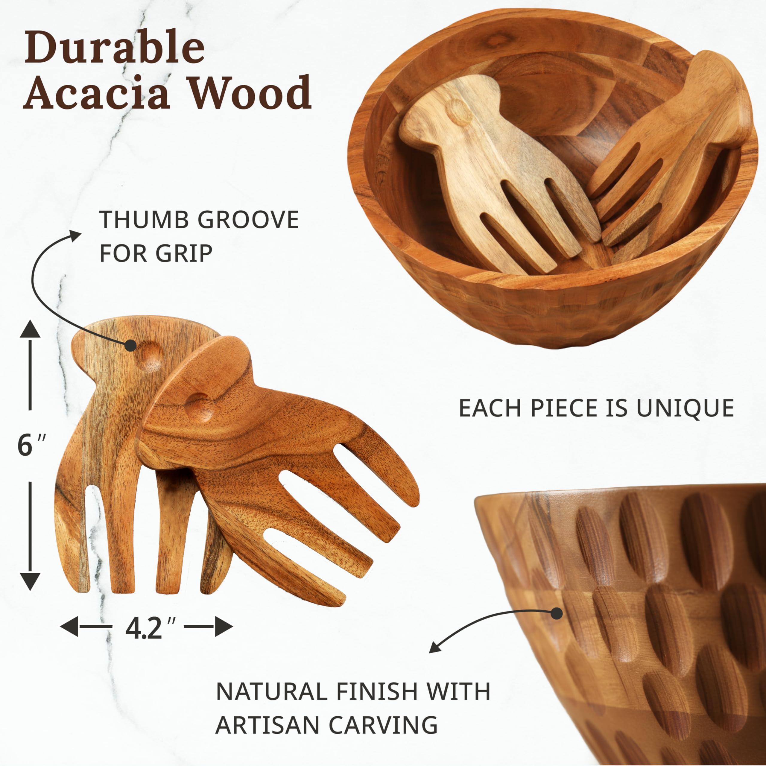 Set Insalatiera In Legno Di Acacia 30 Cm - Ciotola Con Coperchio Reversibile E Utensili - 4 Pezzi, 4500 Ml - 2