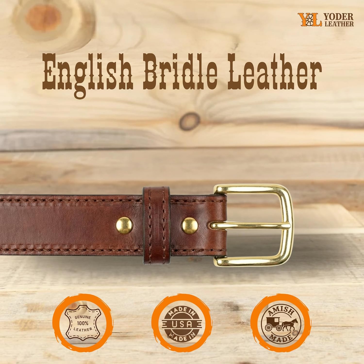 Yoder Leather Company Handmade Stitched Bridle Leather Belt Extra Thick, 1.5 inch Wide