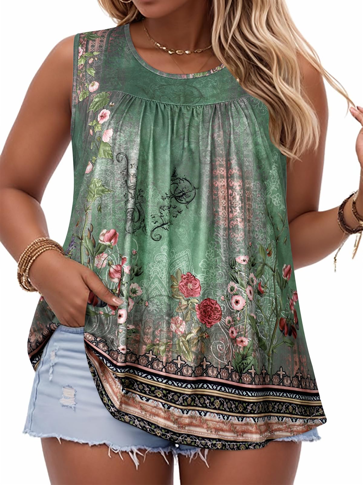 Women Plus Size Tank Top Casual Summer Tops Loose Fit Sleeveless T Shirts Trendy Crewneck Tunic Tees 2026