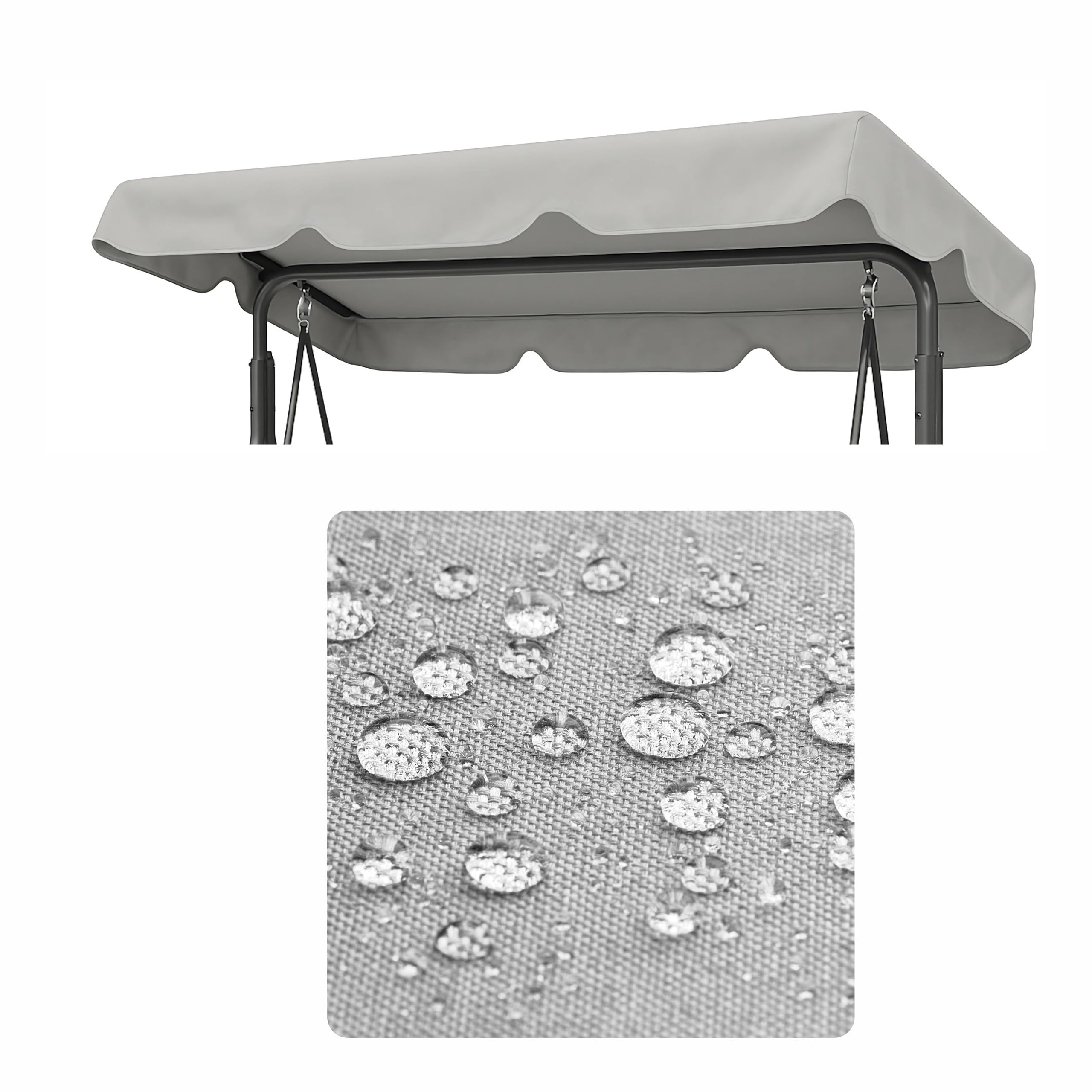 PillowPrim Techo impermeable para columpio de Hollywood, 2-3 plazas, protección UV, toldo para columpio de jardín, resistente al agua y al polvo, 120 x 215 cm, gris ceniza