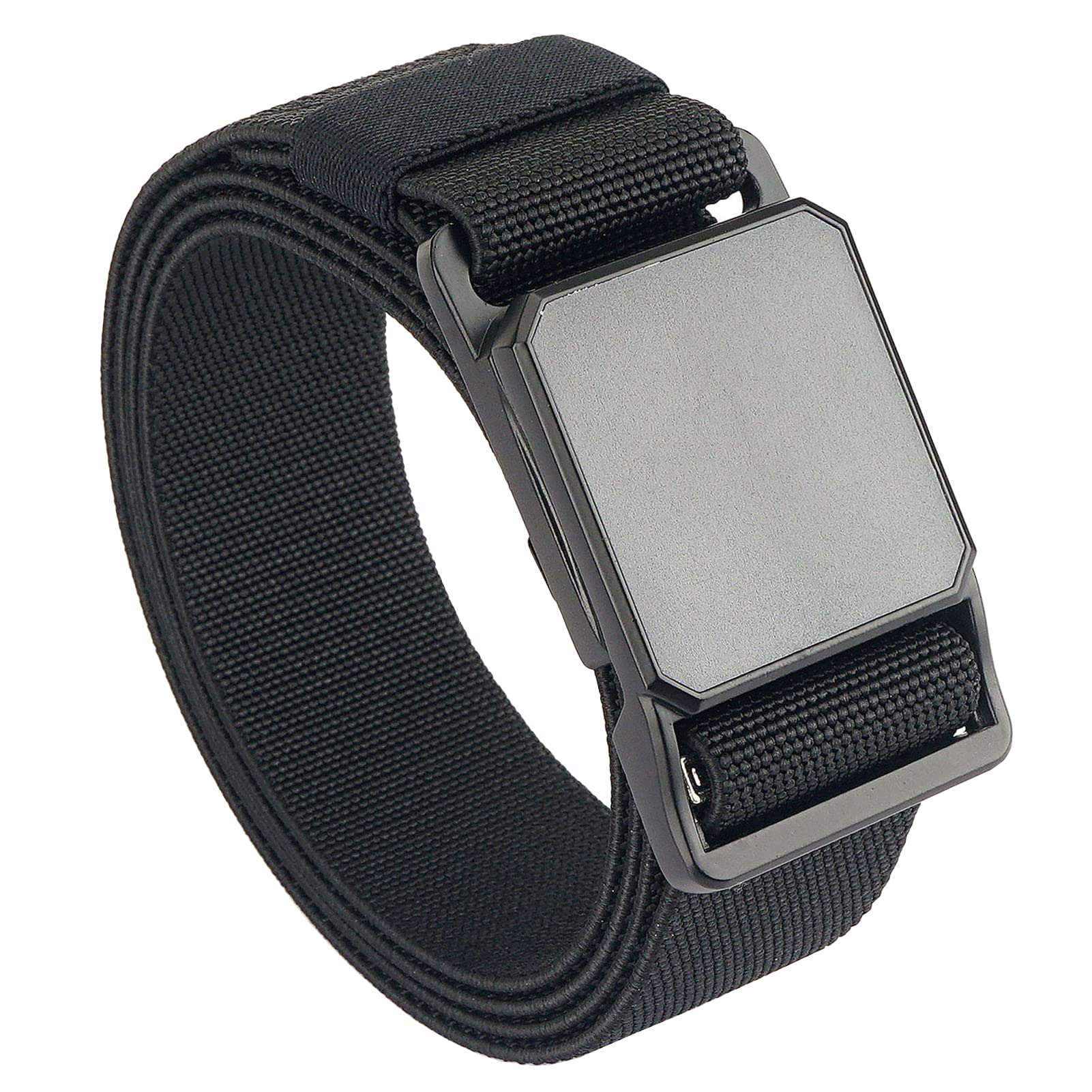 NVKIC Tactical Elastic Belts for Men Quick Release Magnetic Buckle Stretch Webbing Heavy Duty Work Golf Belt 1.5inch Wide Black Length 45inch